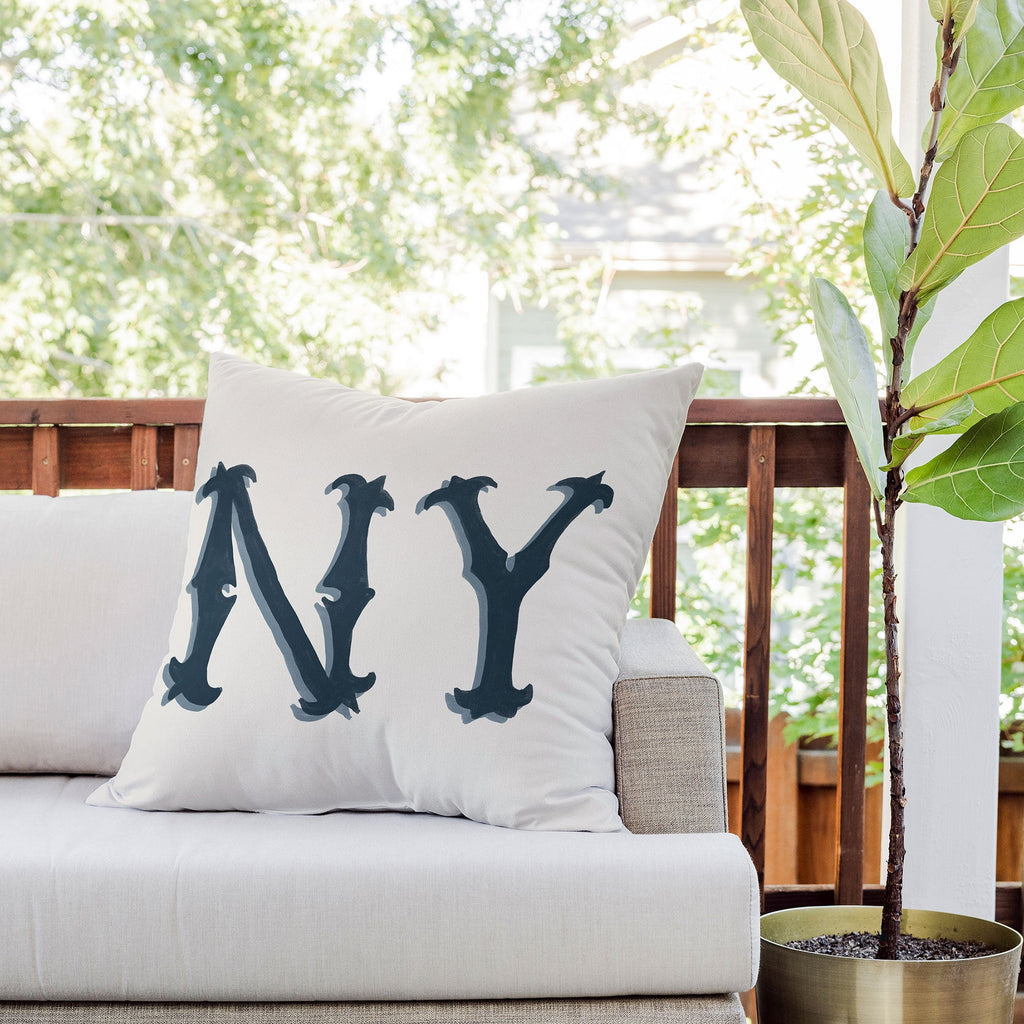 DENY Designs yonkers ny cream Outdoor Throw Pillow