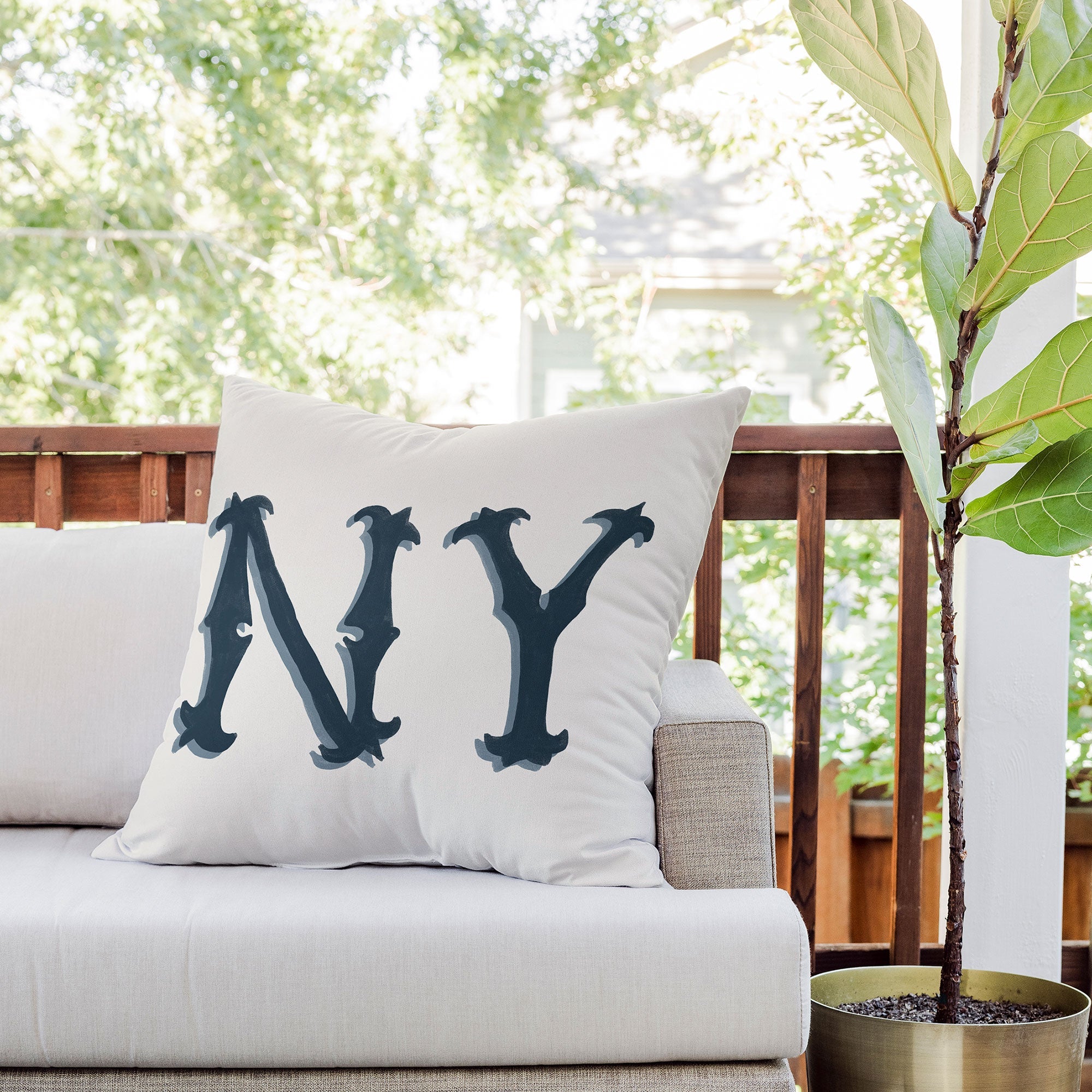 DENY Designs yonkers ny cream Outdoor Throw Pillow