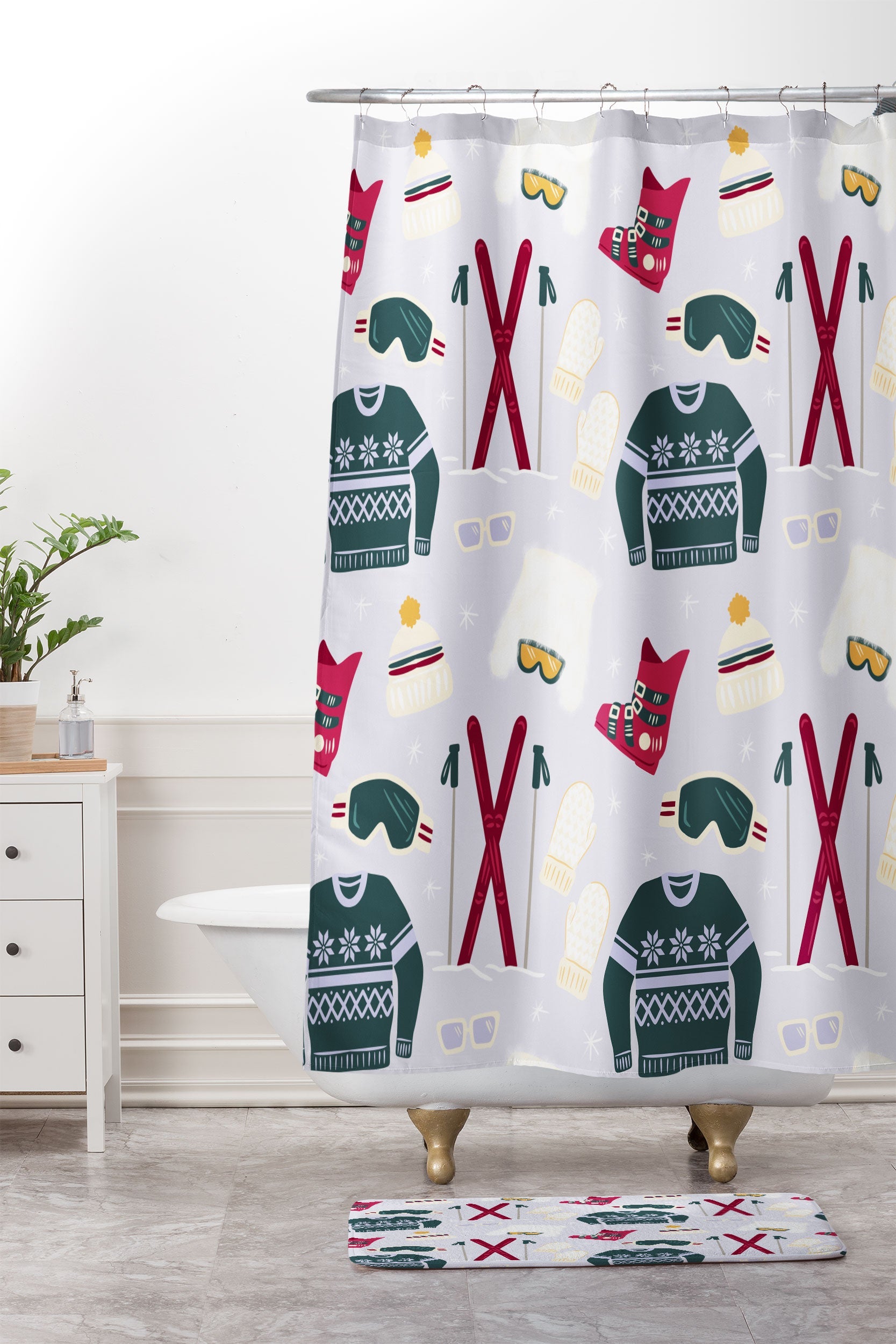Design by Spark Apres Ski Style Shower Curtain And Mat