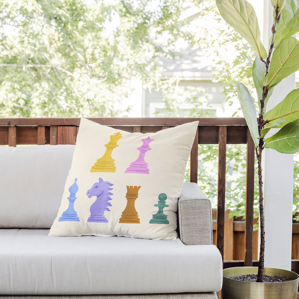 Design by Spark Chess Outdoor Throw Pillow