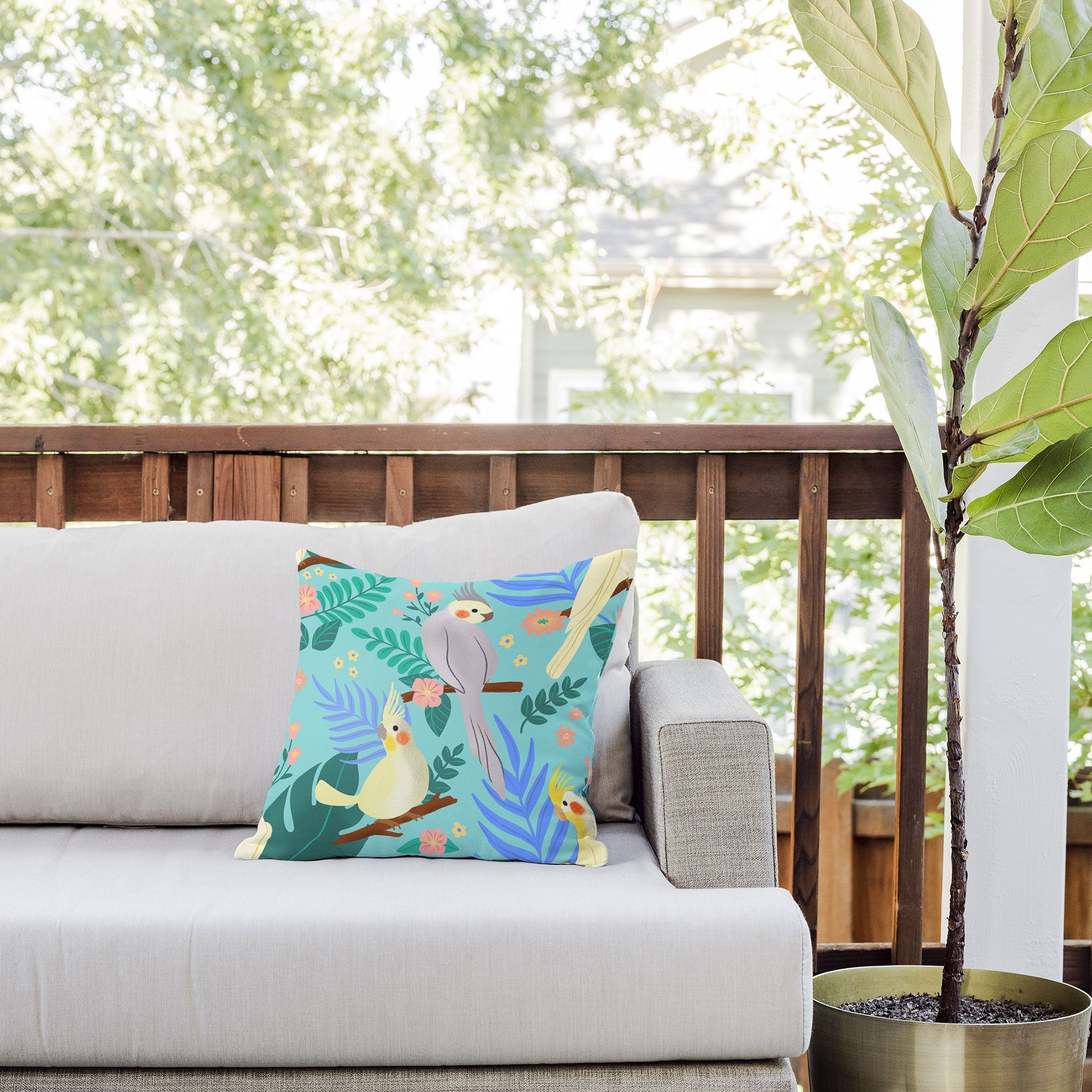 Design by Spark Cockatiel Beauty Outdoor Throw Pillow