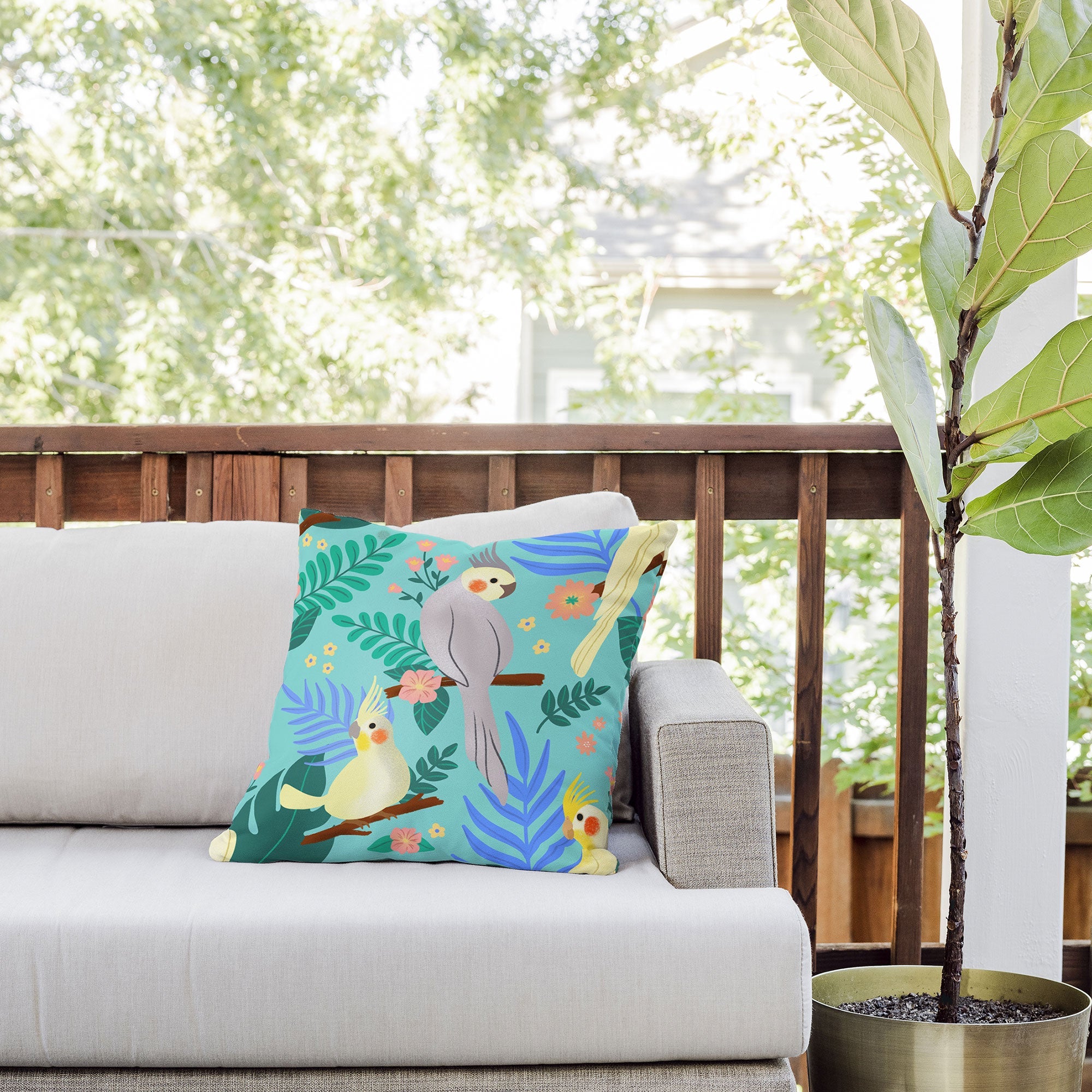 Design by Spark Cockatiel Beauty Outdoor Throw Pillow