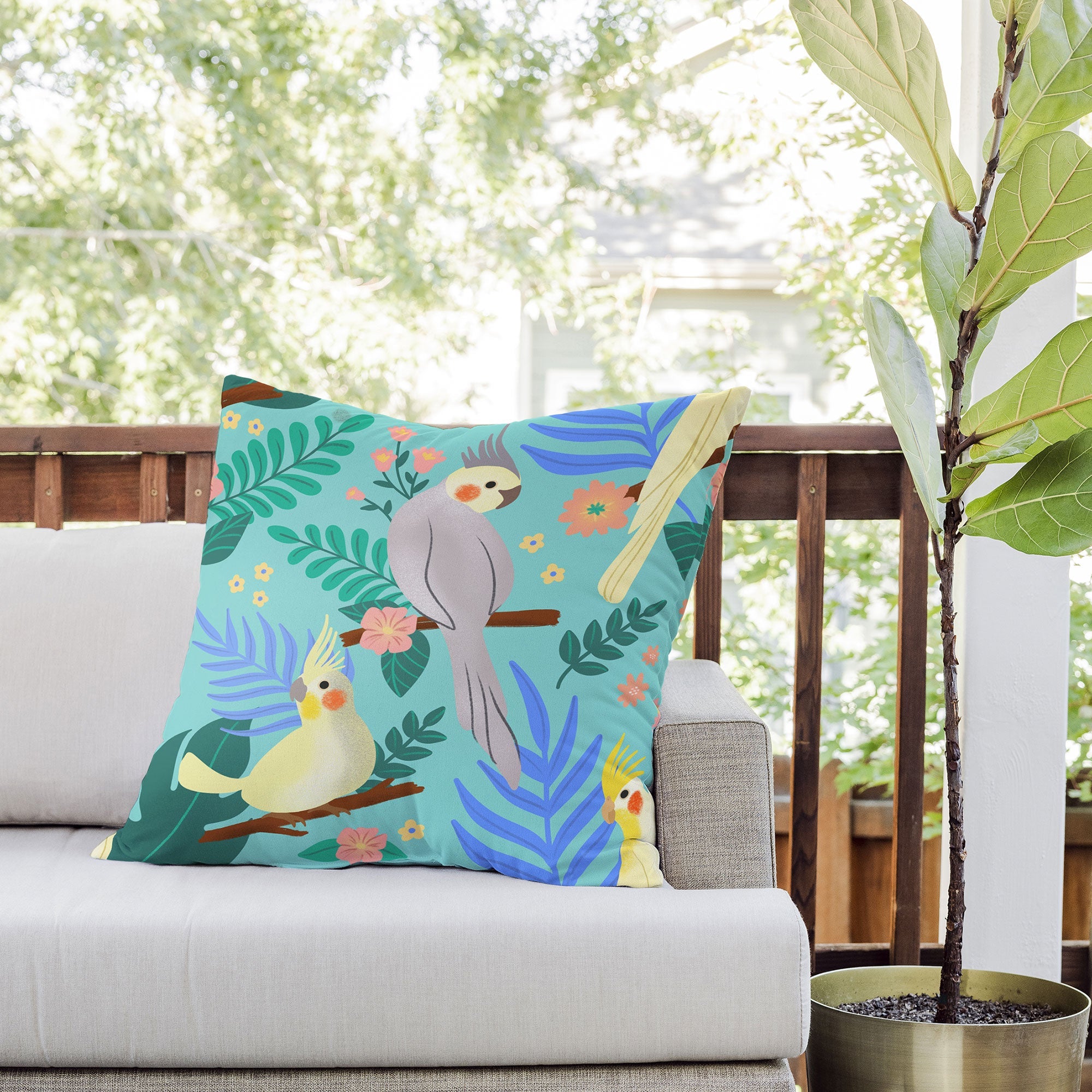 Design by Spark Cockatiel Beauty Outdoor Throw Pillow