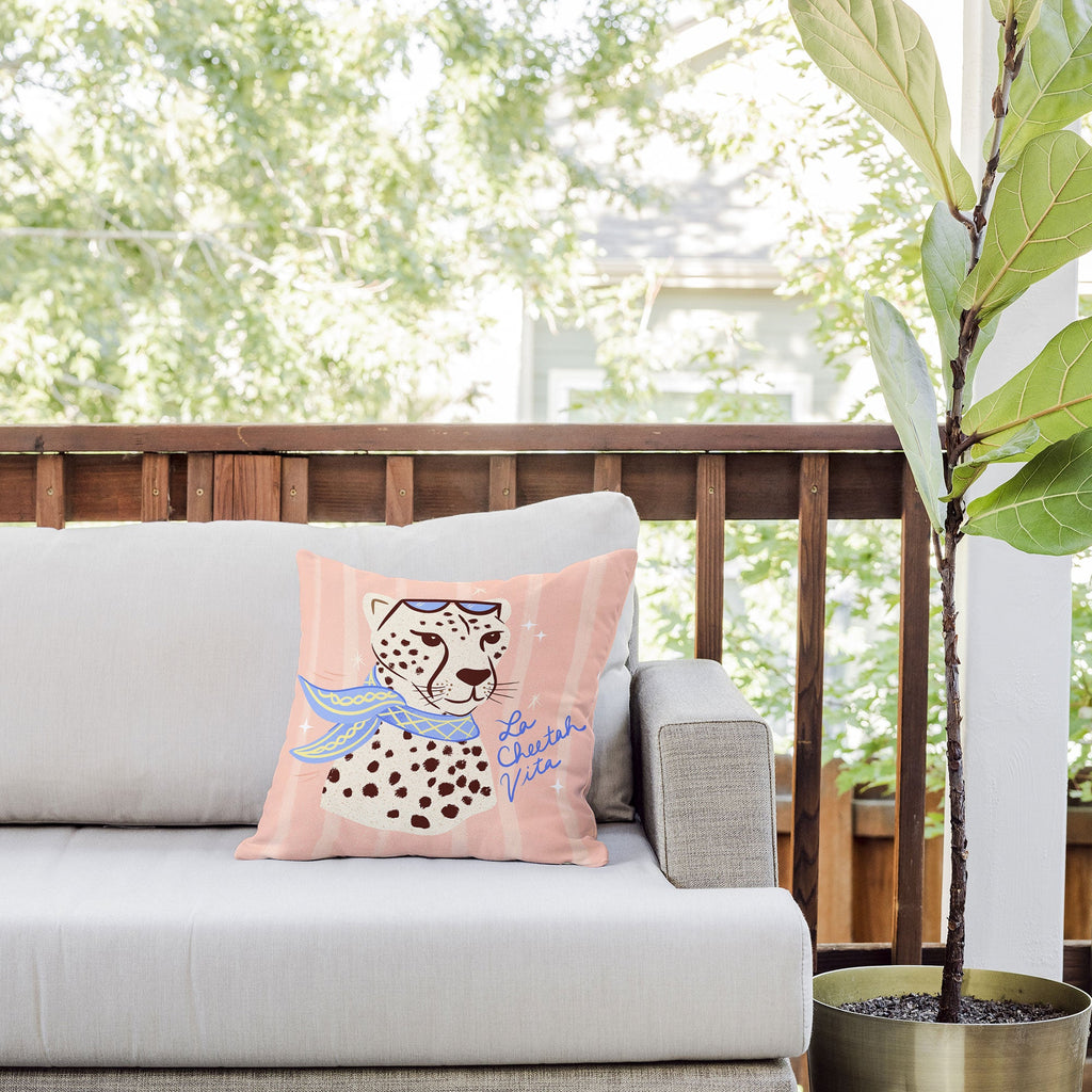Design by Spark La Cheetah Vita Outdoor Throw Pillow