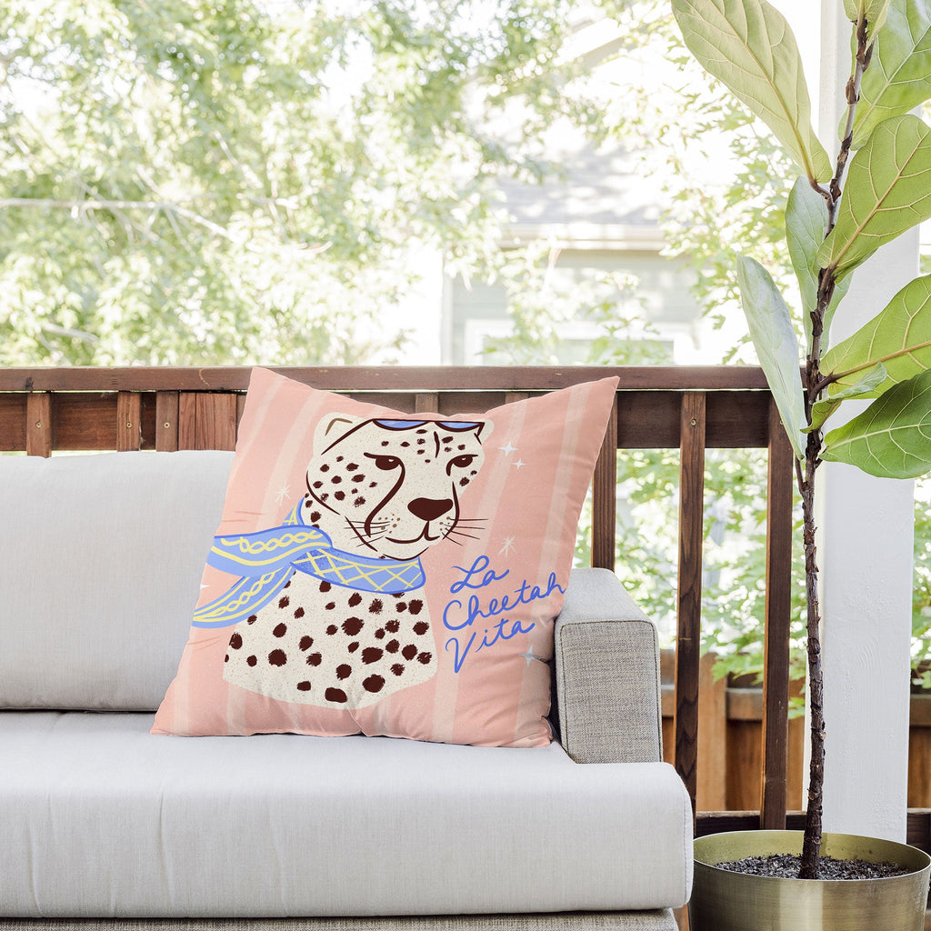 Design by Spark La Cheetah Vita Outdoor Throw Pillow