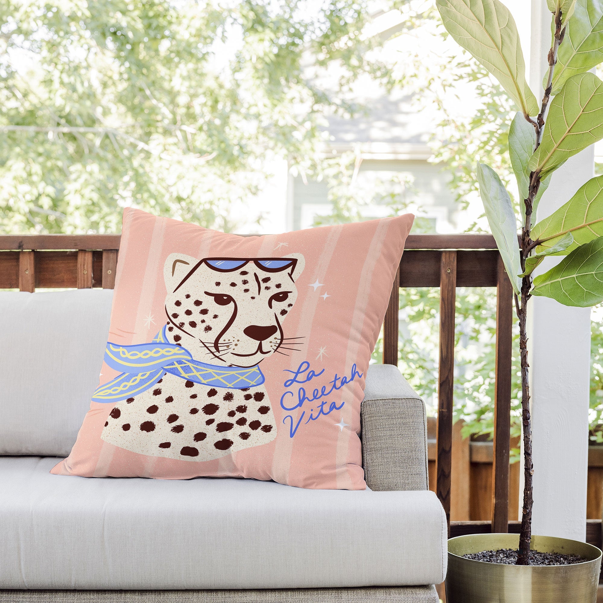 Design by Spark La Cheetah Vita Outdoor Throw Pillow
