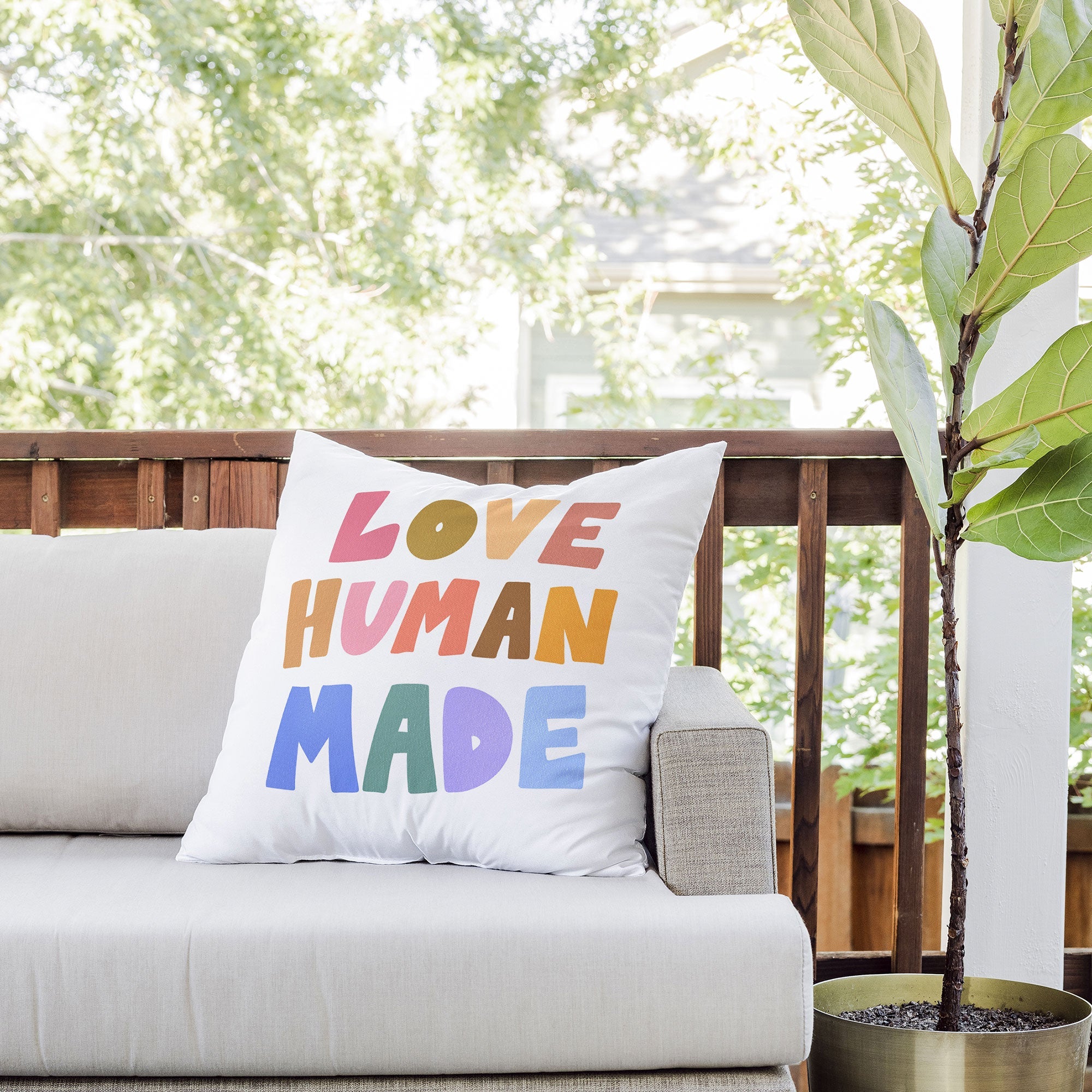Design by Spark Love Human Made Outdoor Throw Pillow