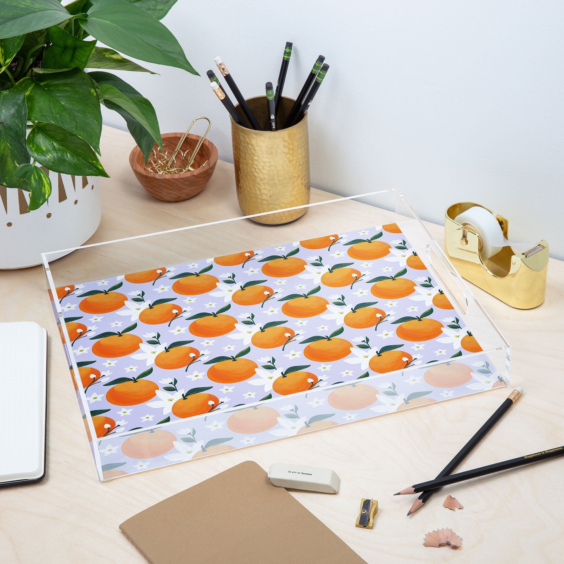 Design by Spark Orange Florals Acrylic Tray
