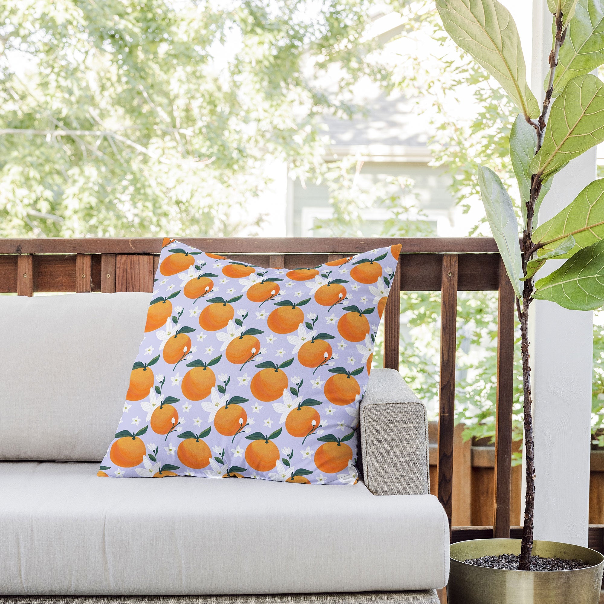 Design by Spark Orange Florals Outdoor Throw Pillow