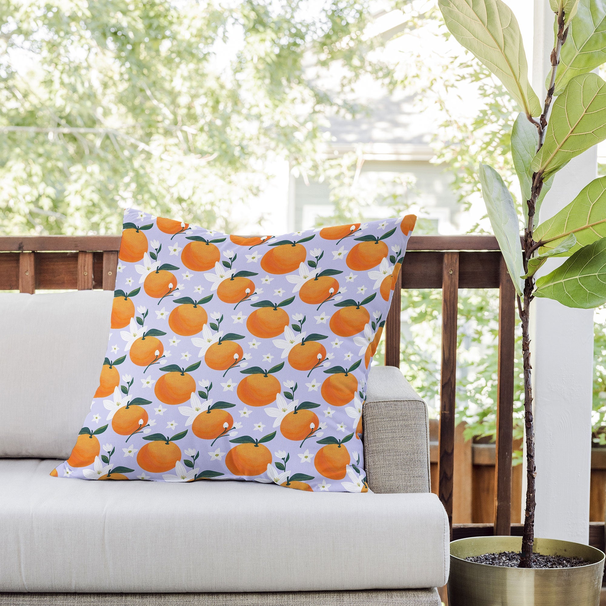 Design by Spark Orange Florals Outdoor Throw Pillow