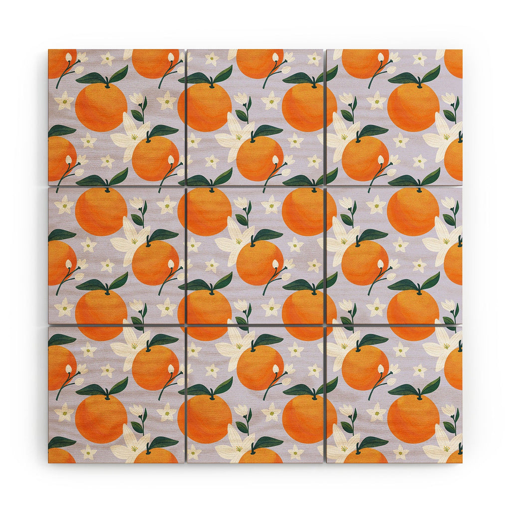 Design by Spark Orange Florals Wood Wall Mural