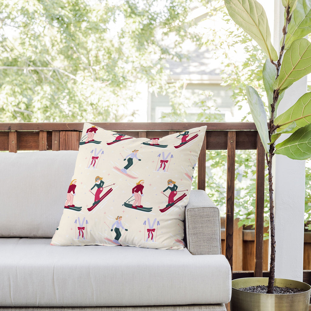 Design by Spark Retro Ski Girls Outdoor Throw Pillow