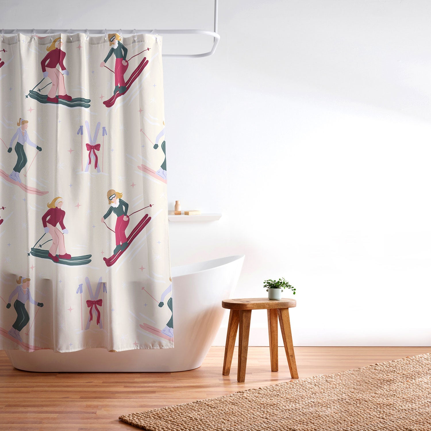 Design by Spark Retro Ski Girls Shower Curtain