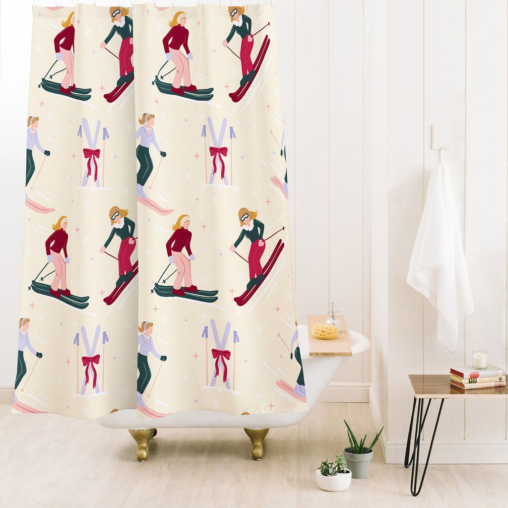 Design by Spark Retro Ski Girls Shower Curtain