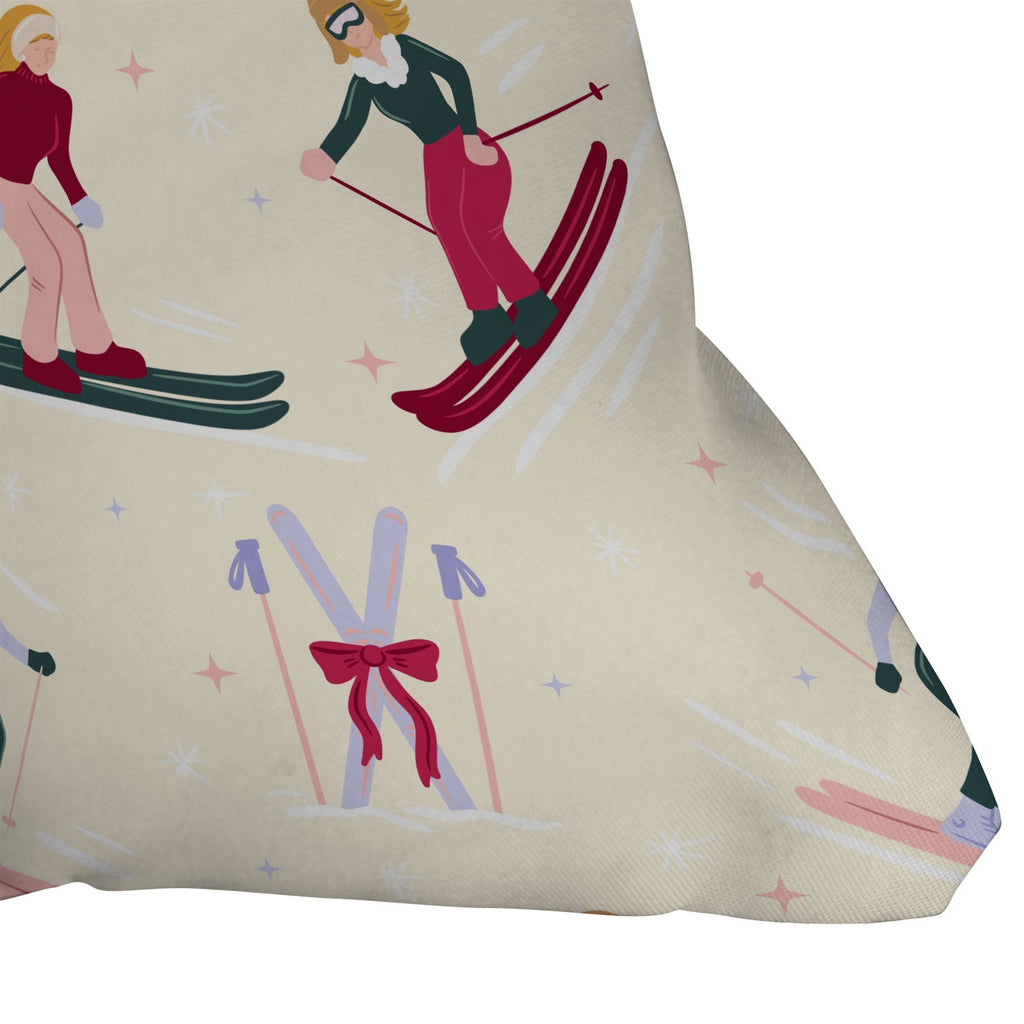 Design by Spark Retro Ski Girls Outdoor Throw Pillow