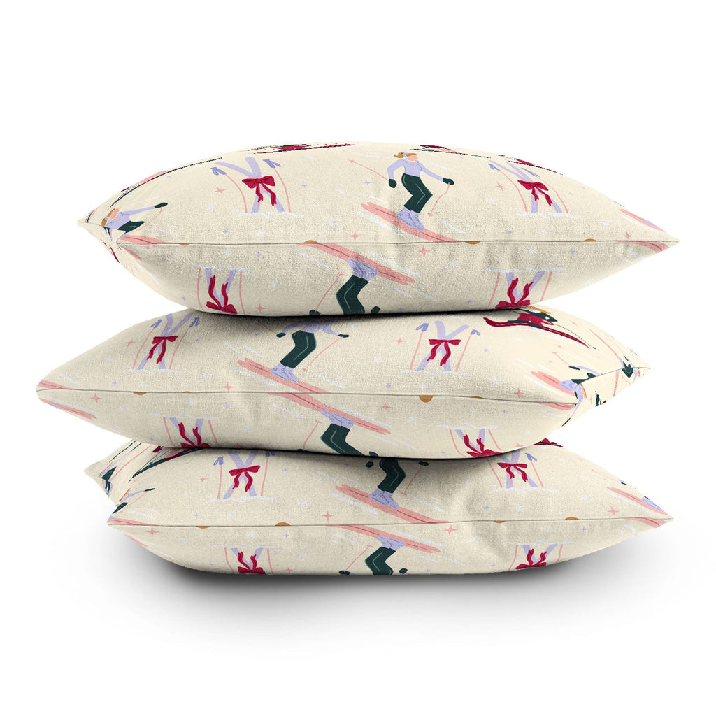 Design by Spark Retro Ski Girls Outdoor Throw Pillow