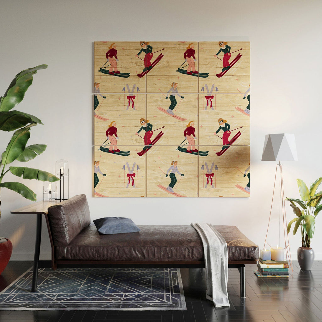 Design by Spark Retro Ski Girls Wood Wall Mural