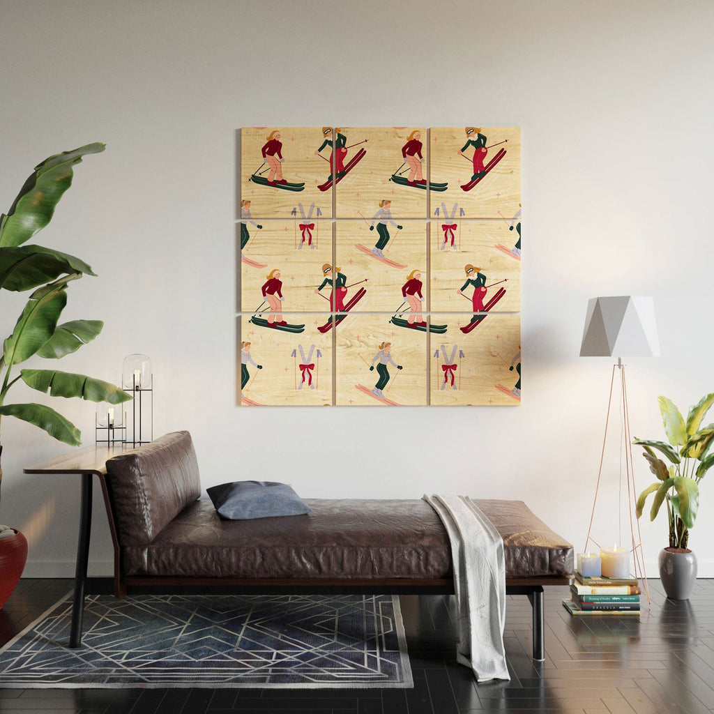 Design by Spark Retro Ski Girls Wood Wall Mural