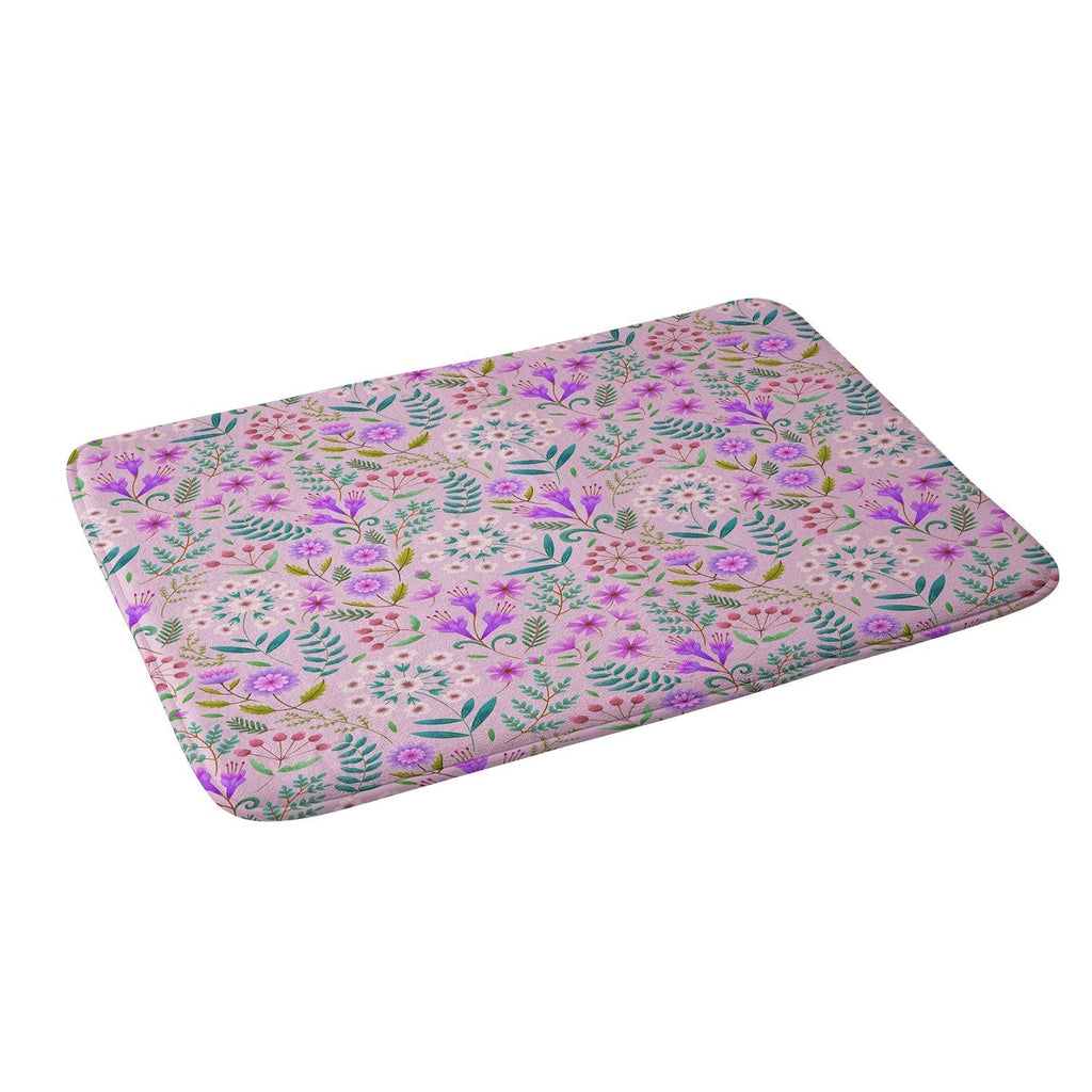 Pimlada Phuapradit Ditsy Purple Floral Half Drop Memory Foam Bath Mat