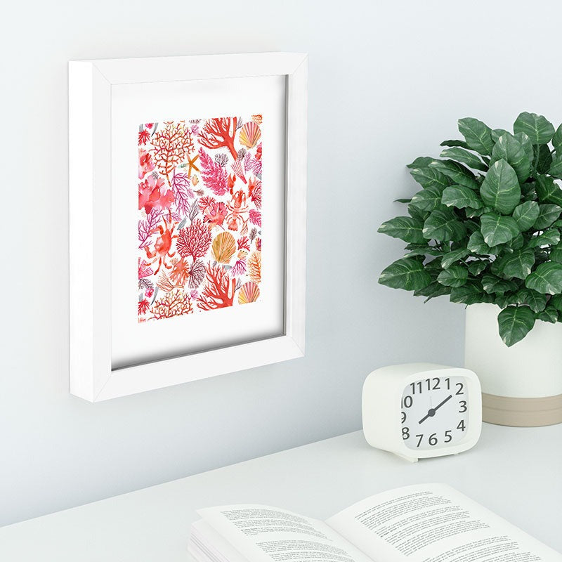 Ninola Design Botanic Retreat Coral Reef Crab Lobster Red Recessed Framing Rectangle