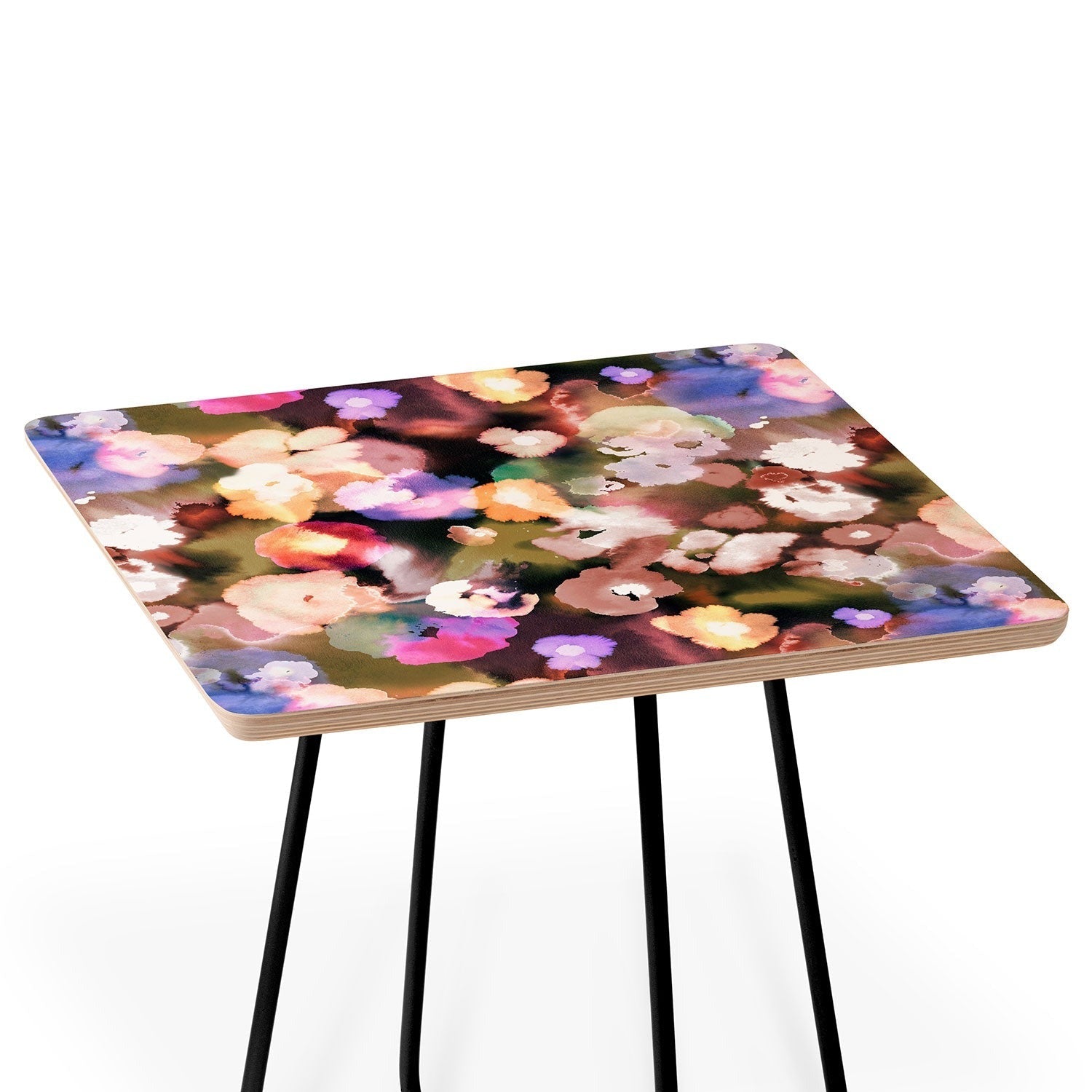 Ninola Design Botanic Retreat Ombre Abstract Watercolor Flowers Pink gold Side Table