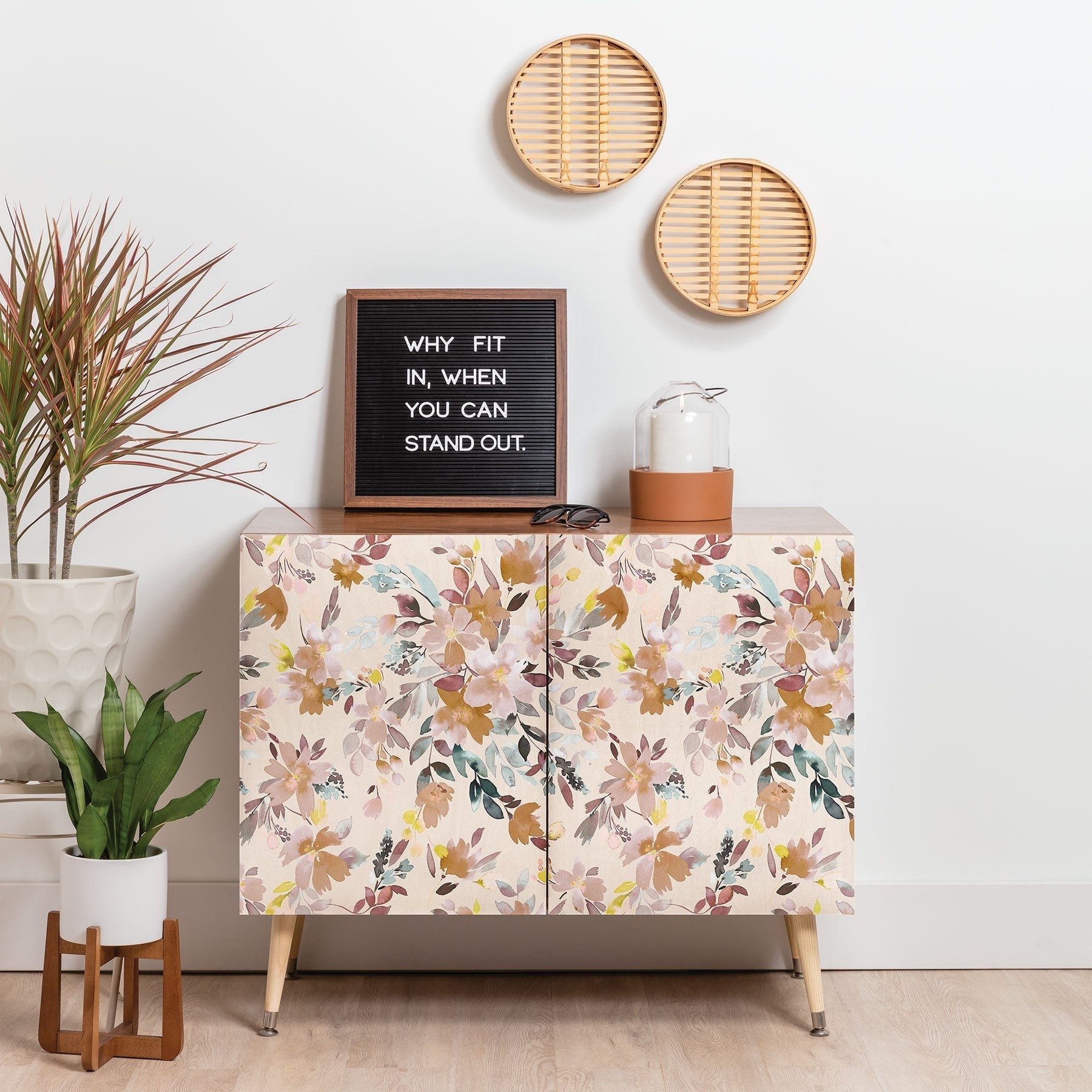 Ninola Design Botanic Retreat Floral Oleander Whimsical Soft Pink Credenza