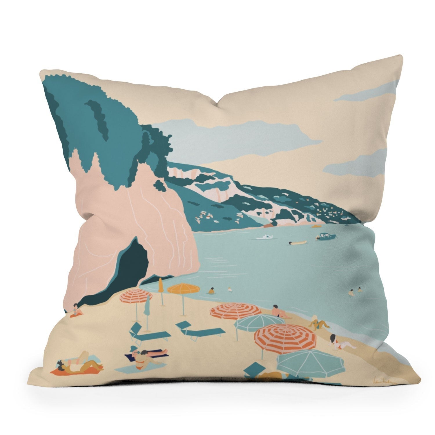 Valeria Frustaci Beach of Positano in Italy Outdoor Throw Pillow