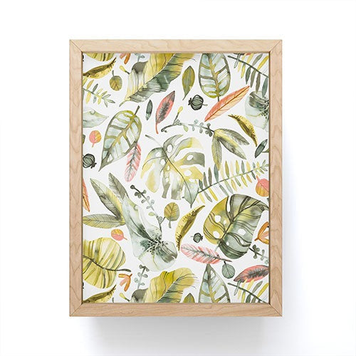 Ninola Design Botanic Retreat Tropical Jungle Leaves Botanical Green Orange Framed Mini Art Print