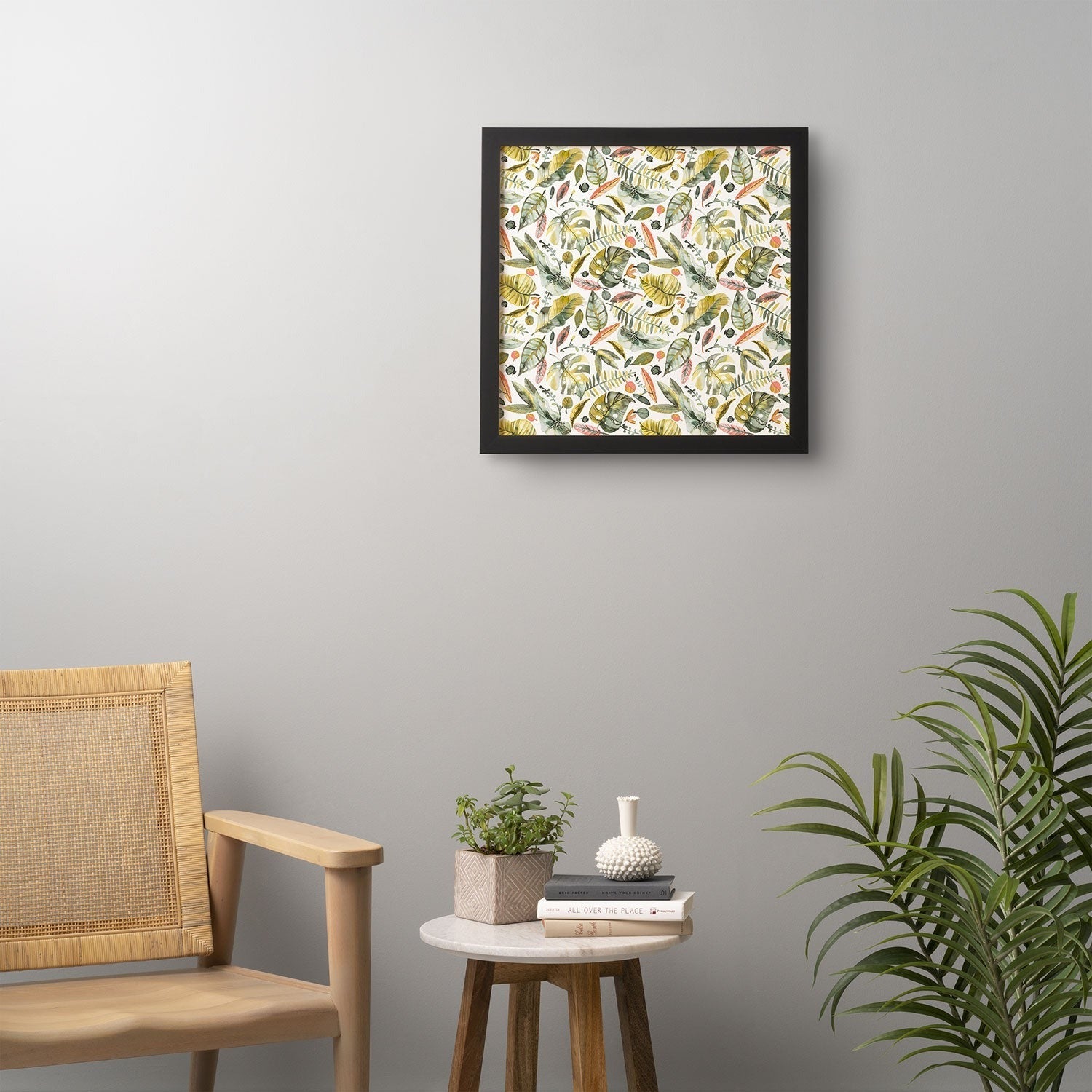 Ninola Design Botanic Retreat Tropical Jungle Leaves Botanical Green Orange Framed Wall Art