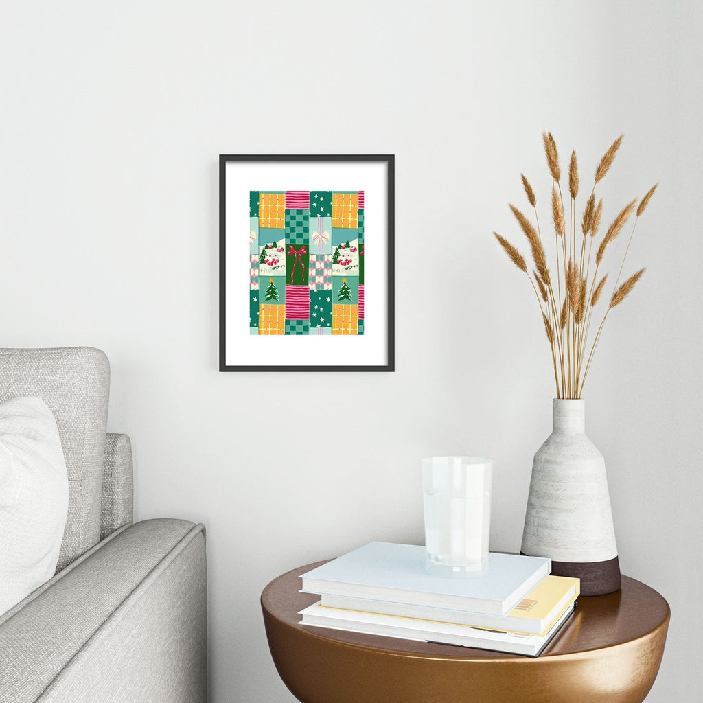 LouBruzzoni Cozy Christmas Patchwork Metal Framed Art Print