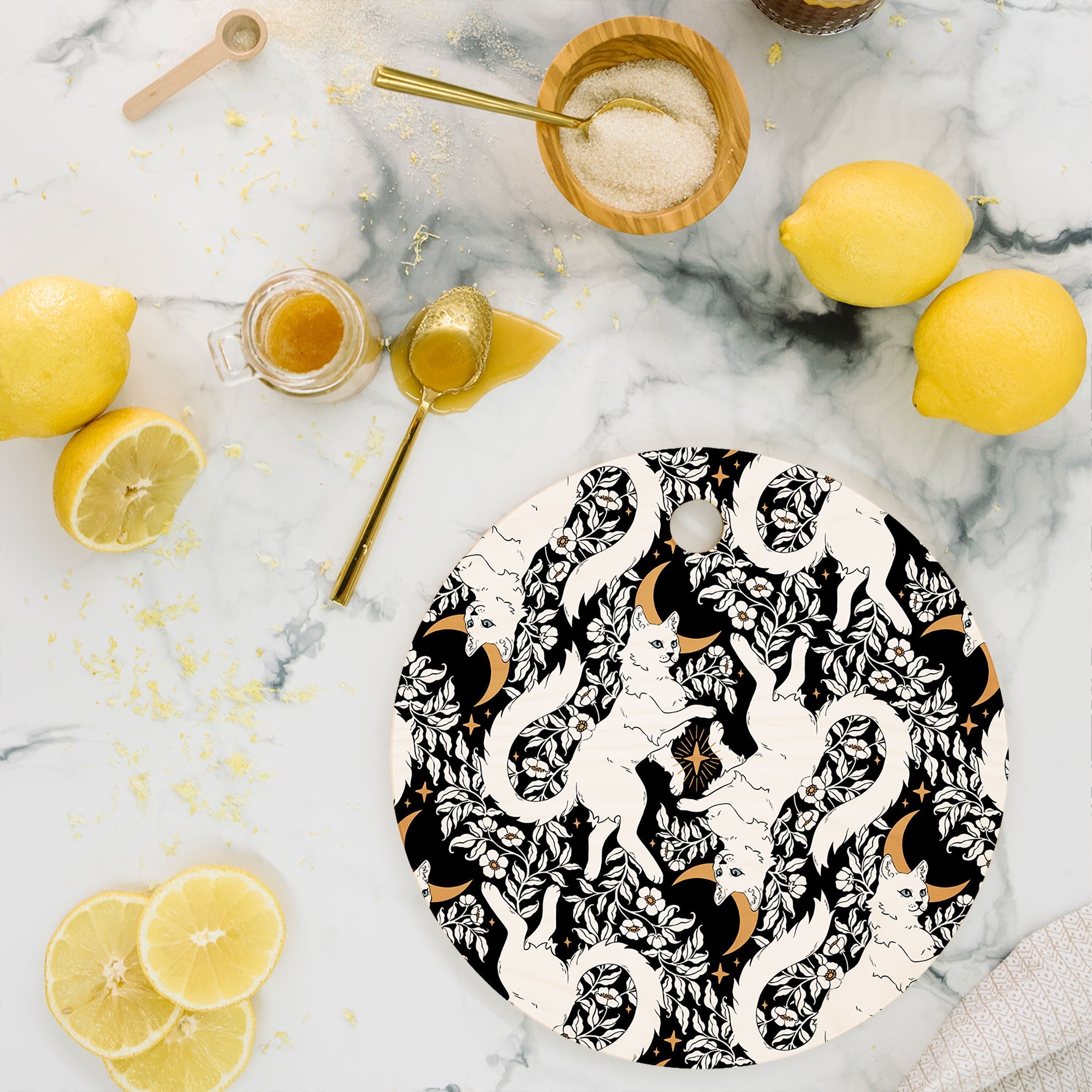 Avenie Celestial Cats Gold Cutting Board Round