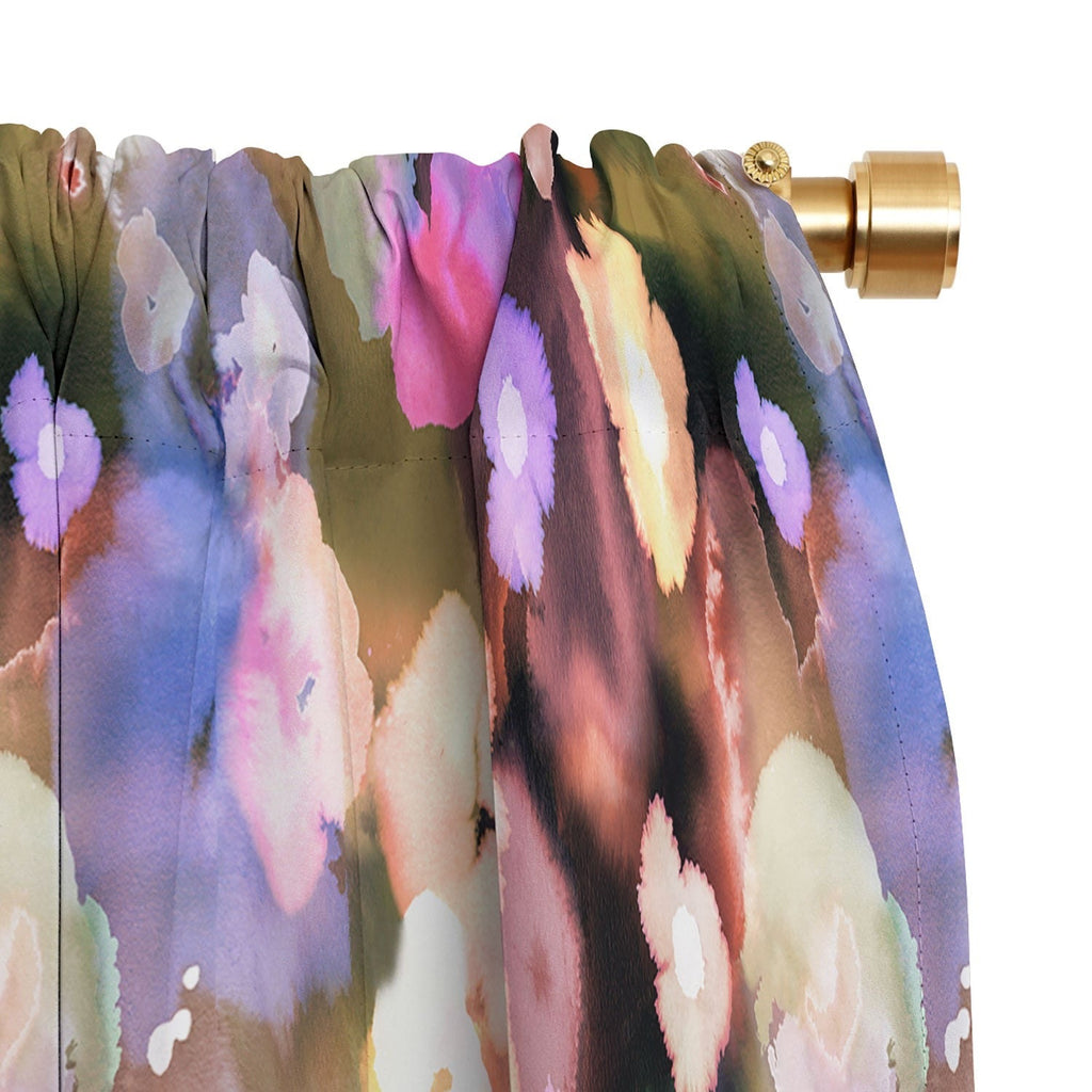 Ninola Design Botanic Retreat Ombre Abstract Watercolor Flowers Pink gold Blackout Window Curtain