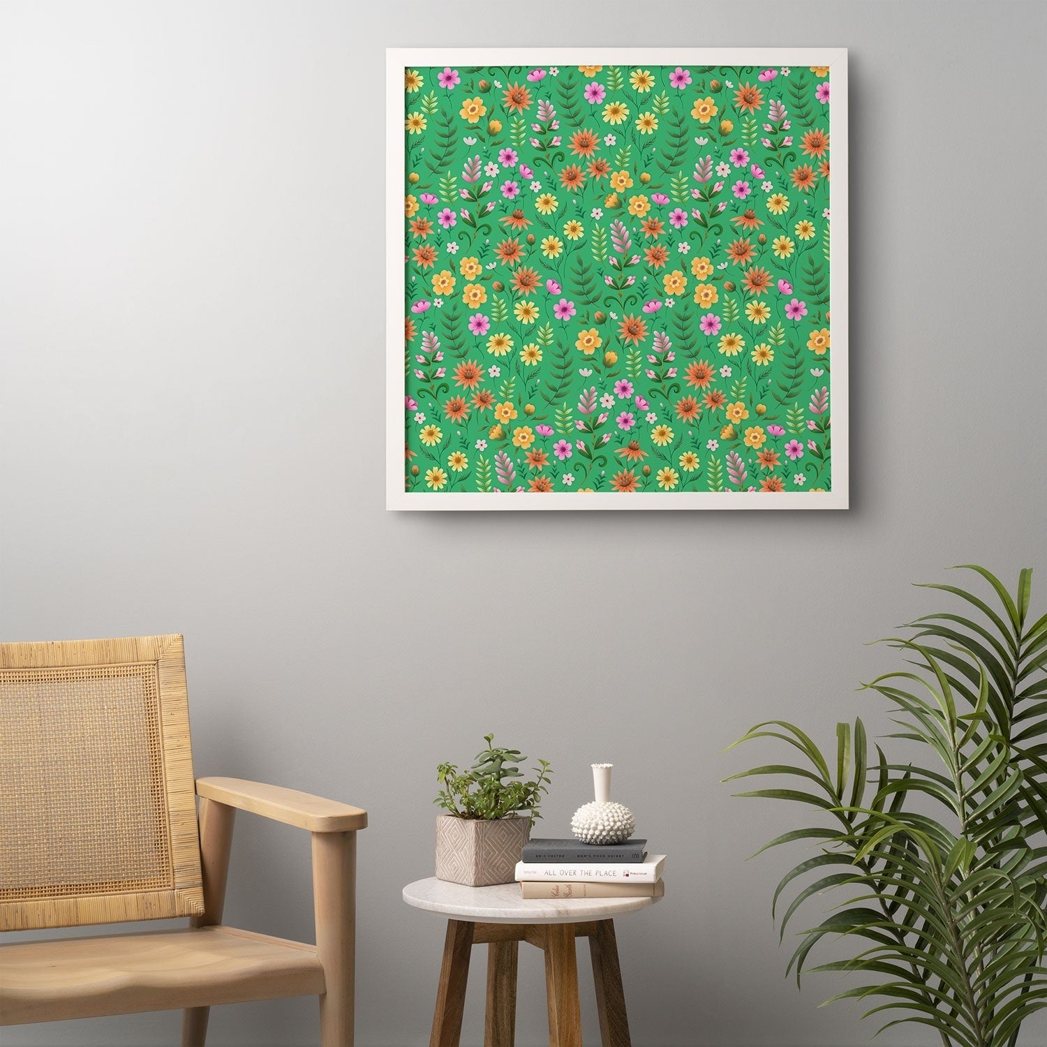 Pimlada Phuapradit Ditsy Spring Floral Green Framed Wall Art