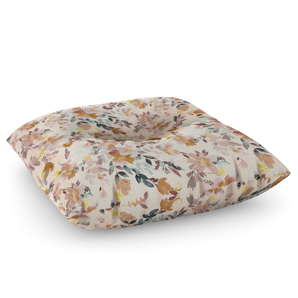 Ninola Design Botanic Retreat Floral Oleander Whimsical Soft Pink Floor Pillow Square