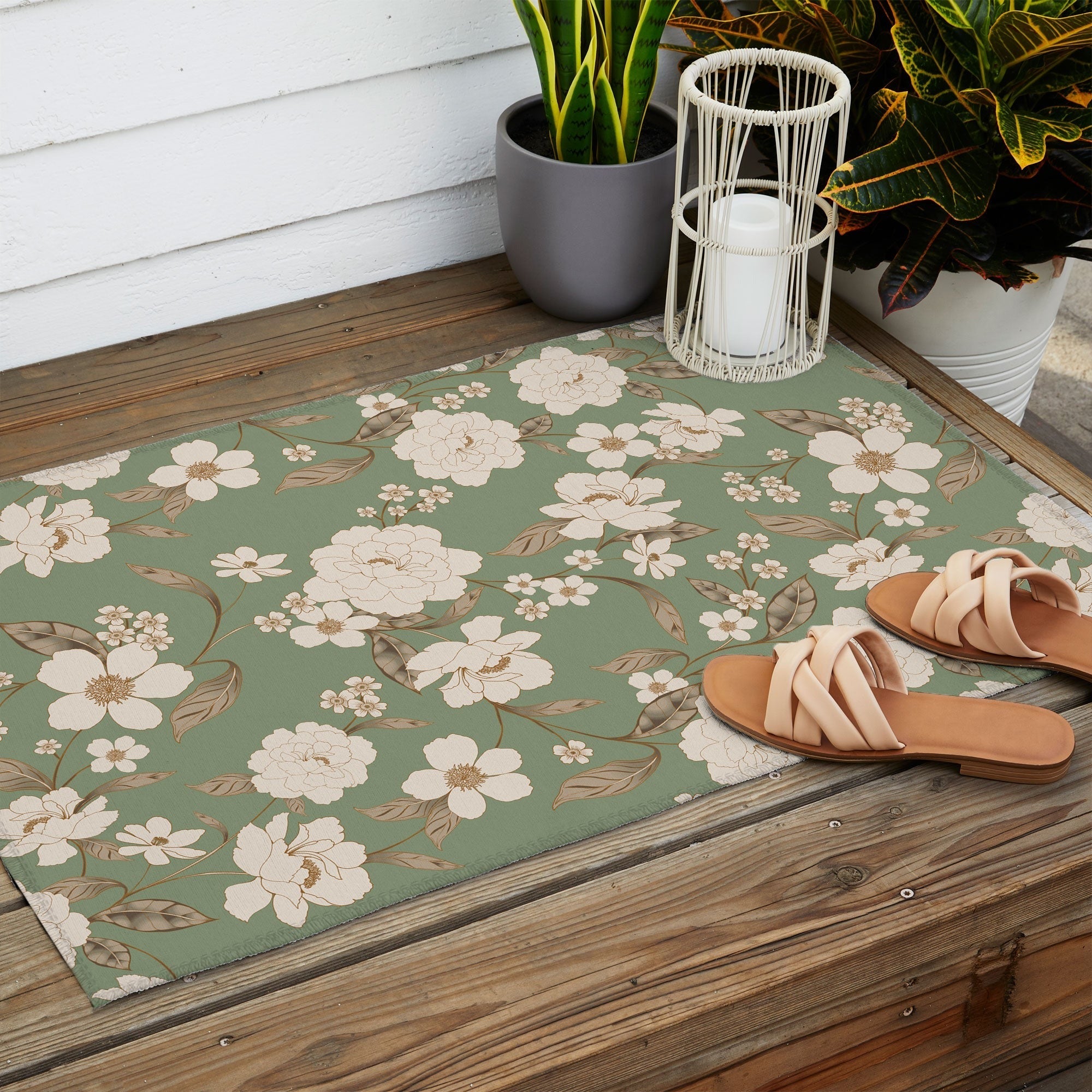 Gabriela Fuente Olive Floral Roberta Outdoor Rug
