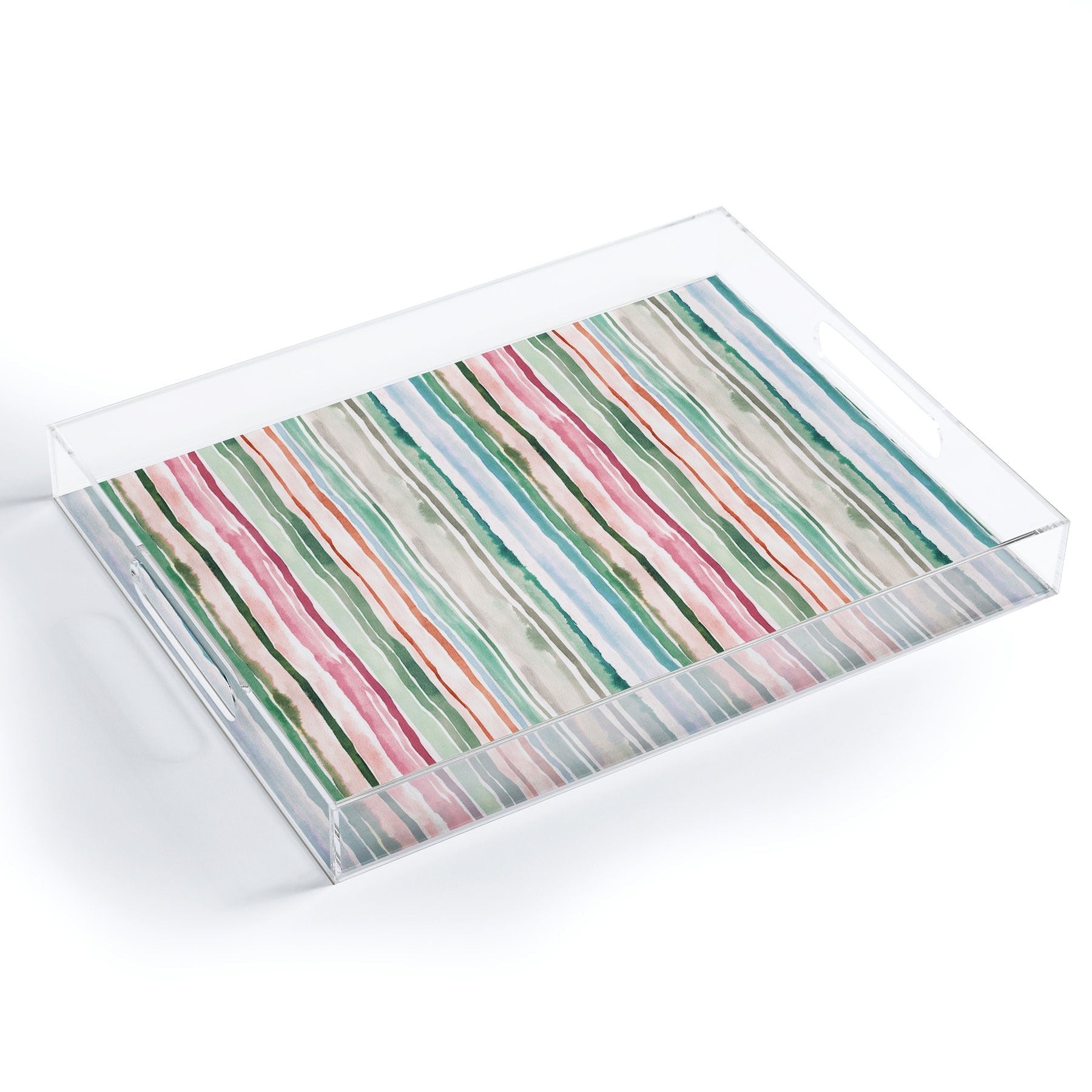 Ninola Design Botanic Retreat Watercolor Stripes Green Orange Red Acrylic Tray