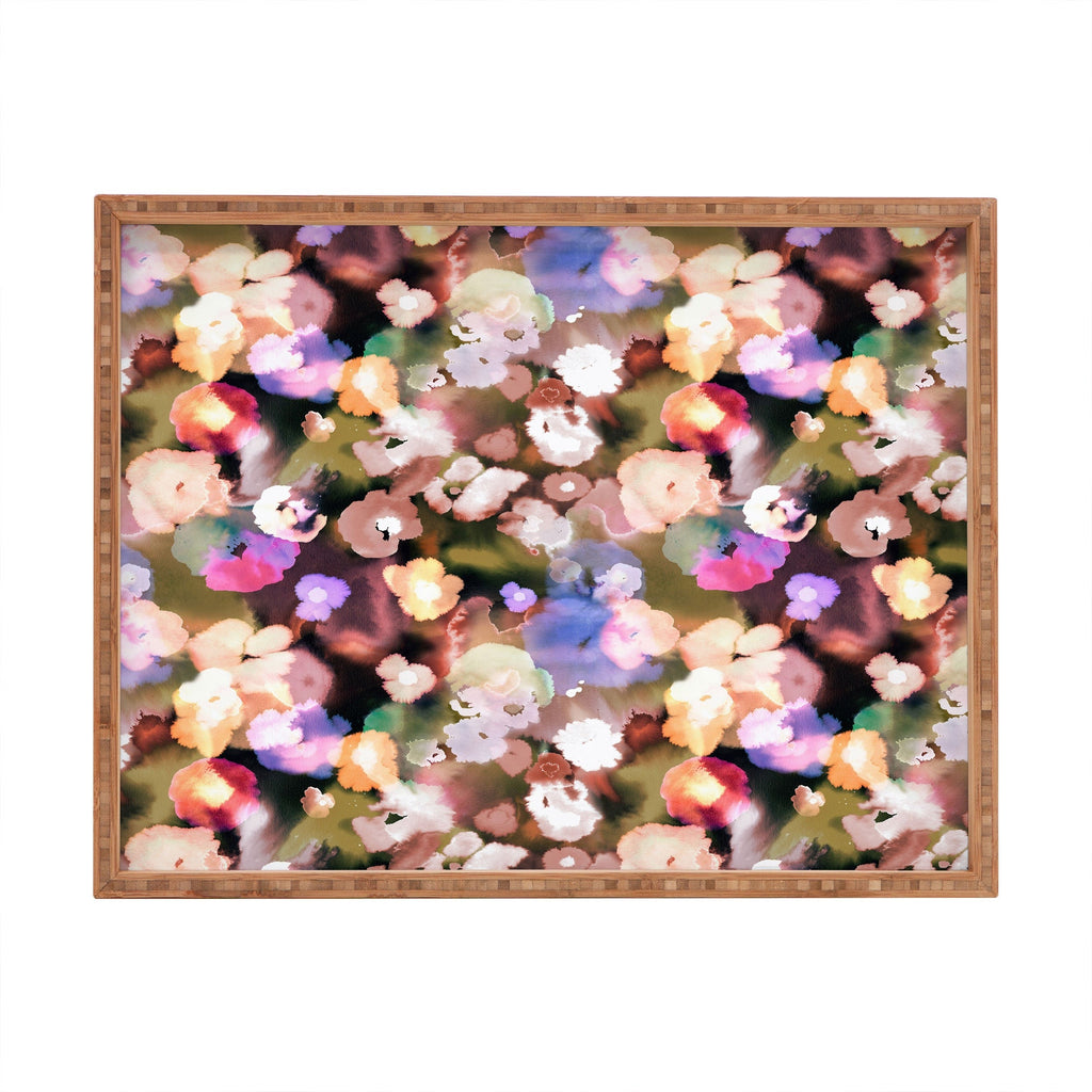 Ninola Design Botanic Retreat Ombre Abstract Watercolor Flowers Pink gold Rectangular Tray