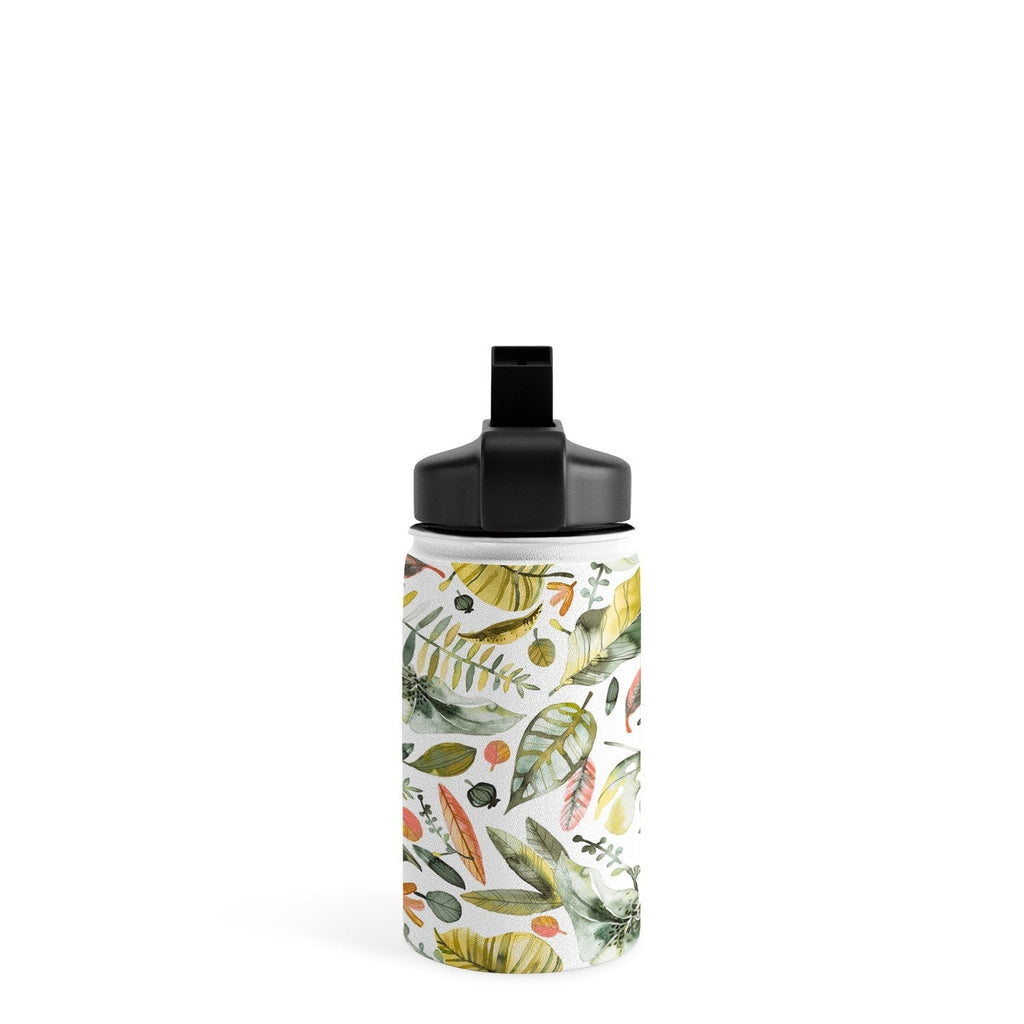 Ninola Design Botanic Retreat Tropical Jungle Leaves Botanical Green Orange Water Bottle