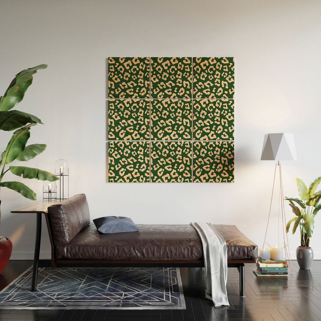 Avenie BR Cheetah Print In Green Wood Wall Mural