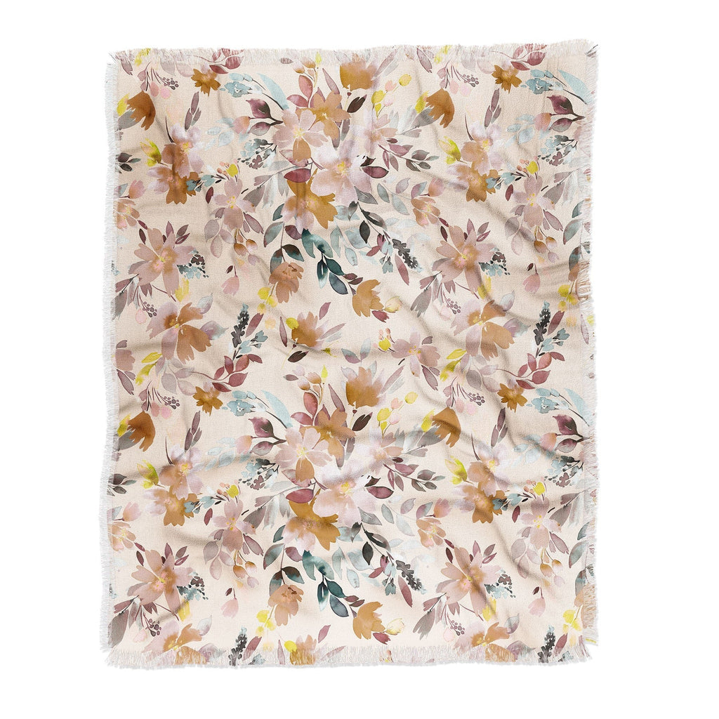 Ninola Design Botanic Retreat Floral Oleander Whimsical Soft Pink Throw Blanket