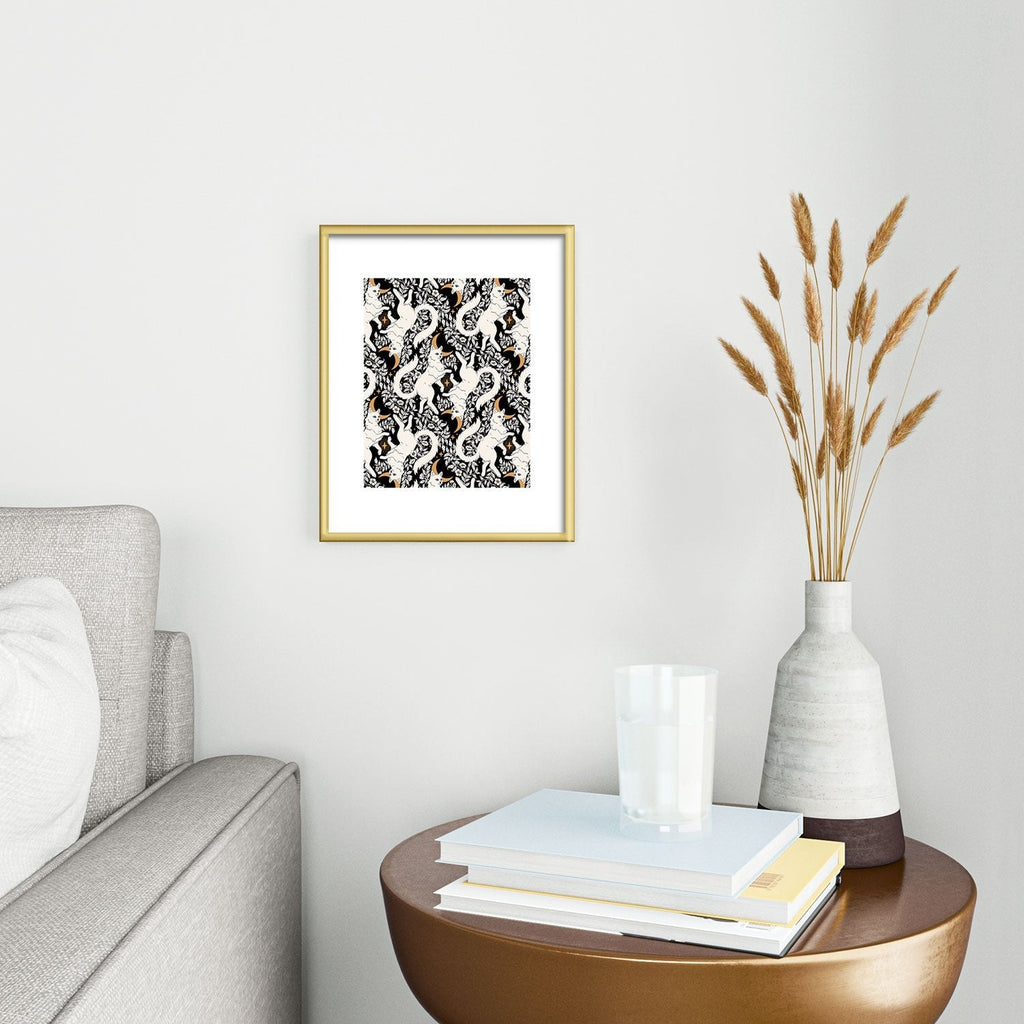 Avenie Celestial Cats Gold Metal Framed Art Print