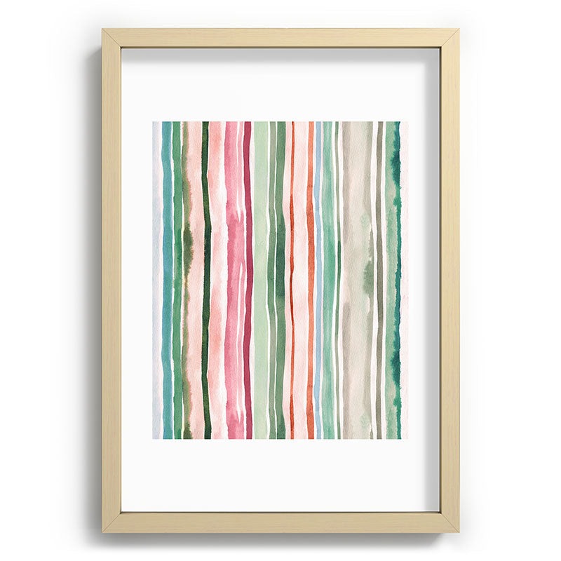 Ninola Design Botanic Retreat Watercolor Stripes Green Orange Red Recessed Framing Rectangle