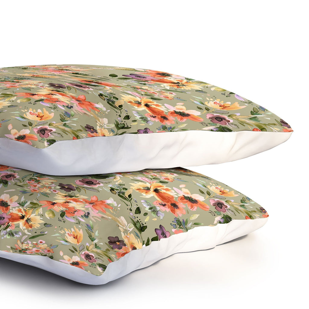 Ninola Design Botanic Retreat Floral Oleander Whimsical Teal Green Pillow Shams