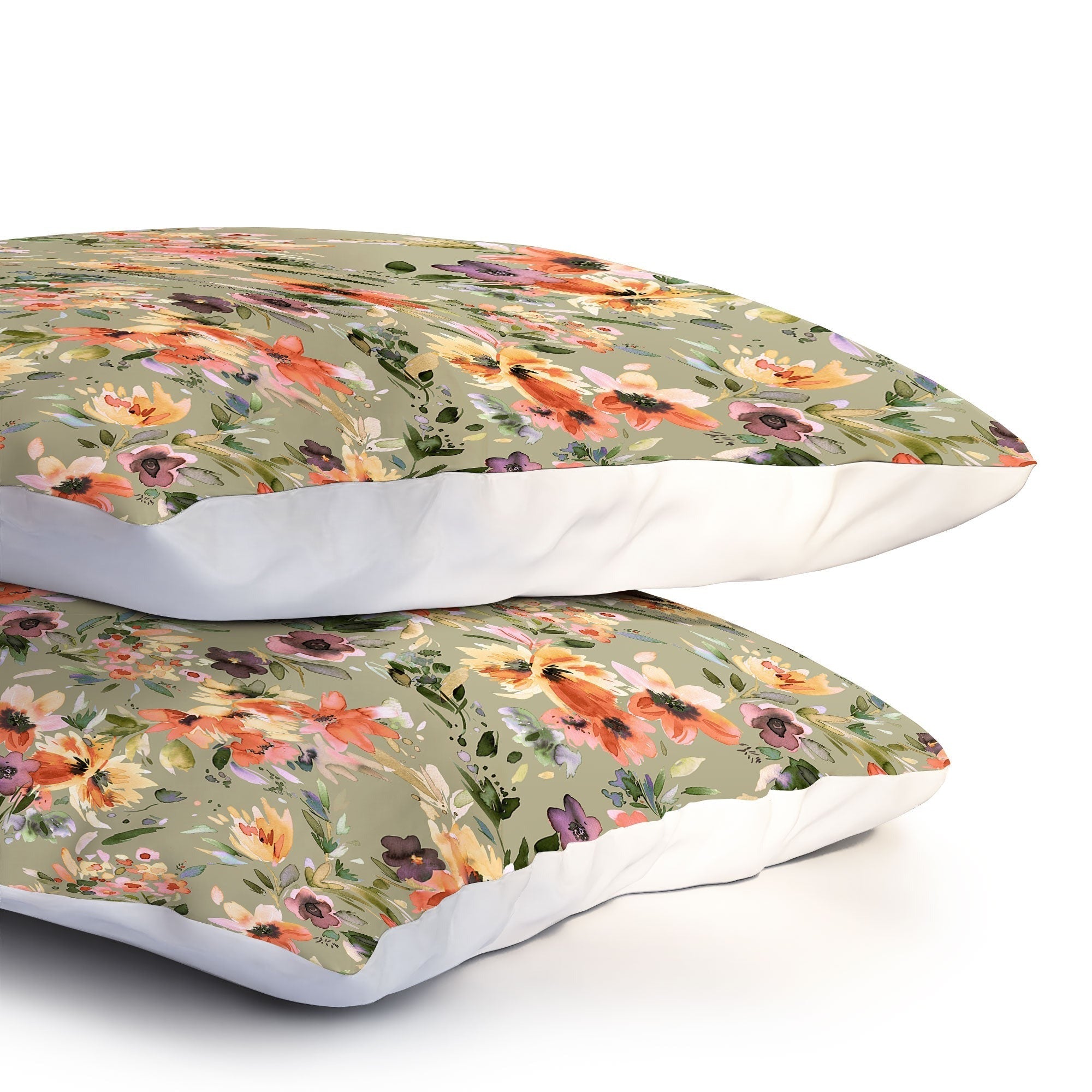 Ninola Design Botanic Retreat Floral Oleander Whimsical Teal Green Pillow Shams