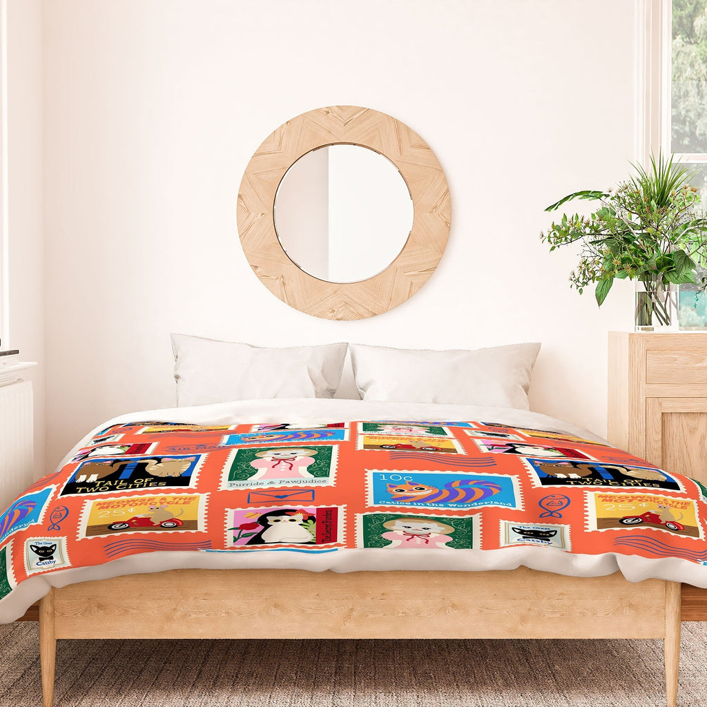 Design by Spark Classic Book Cat Stamps Duvet Cover