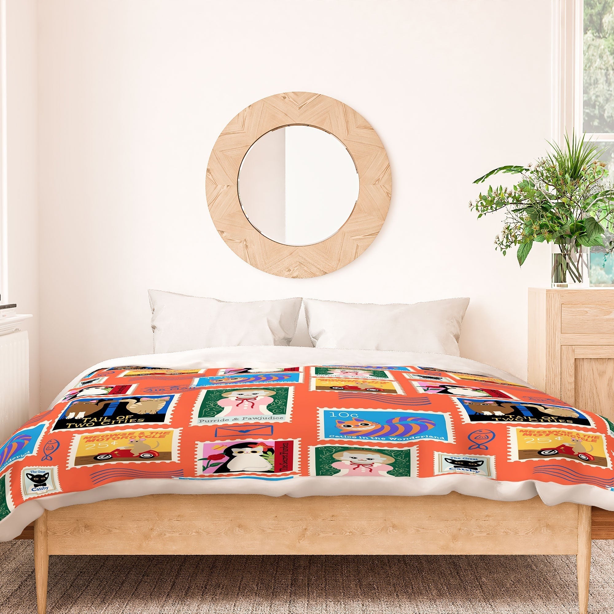 Design by Spark Classic Book Cat Stamps Duvet Cover