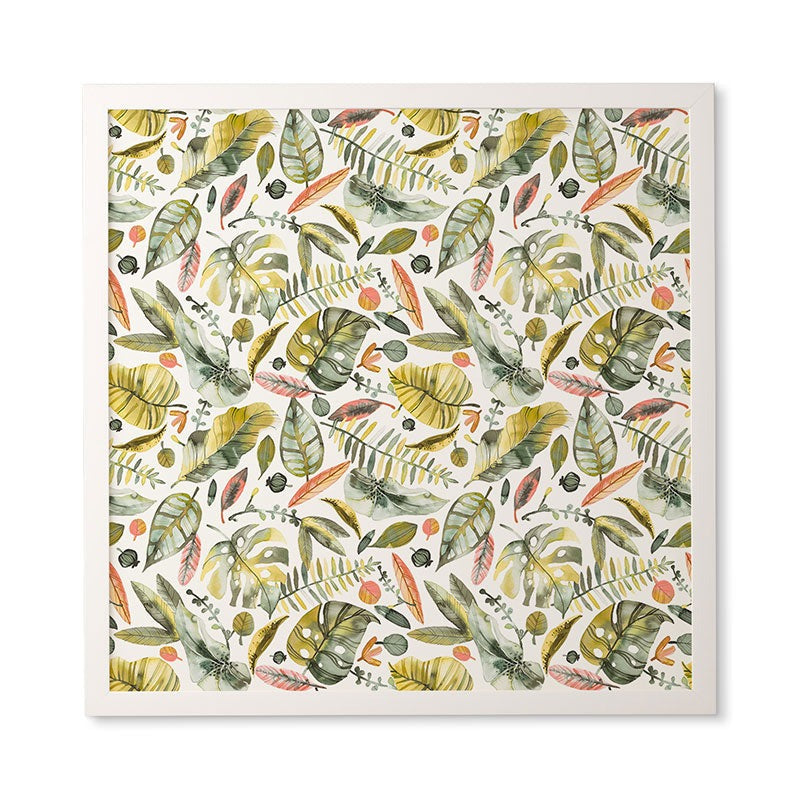 Ninola Design Botanic Retreat Tropical Jungle Leaves Botanical Green Orange Framed Wall Art