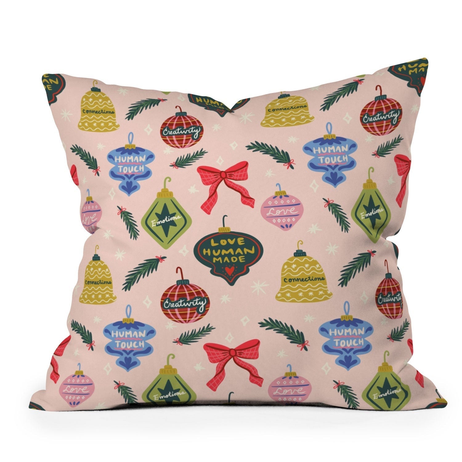 Design by Spark Love Human Made Christmas Ornaments Throw Pillow