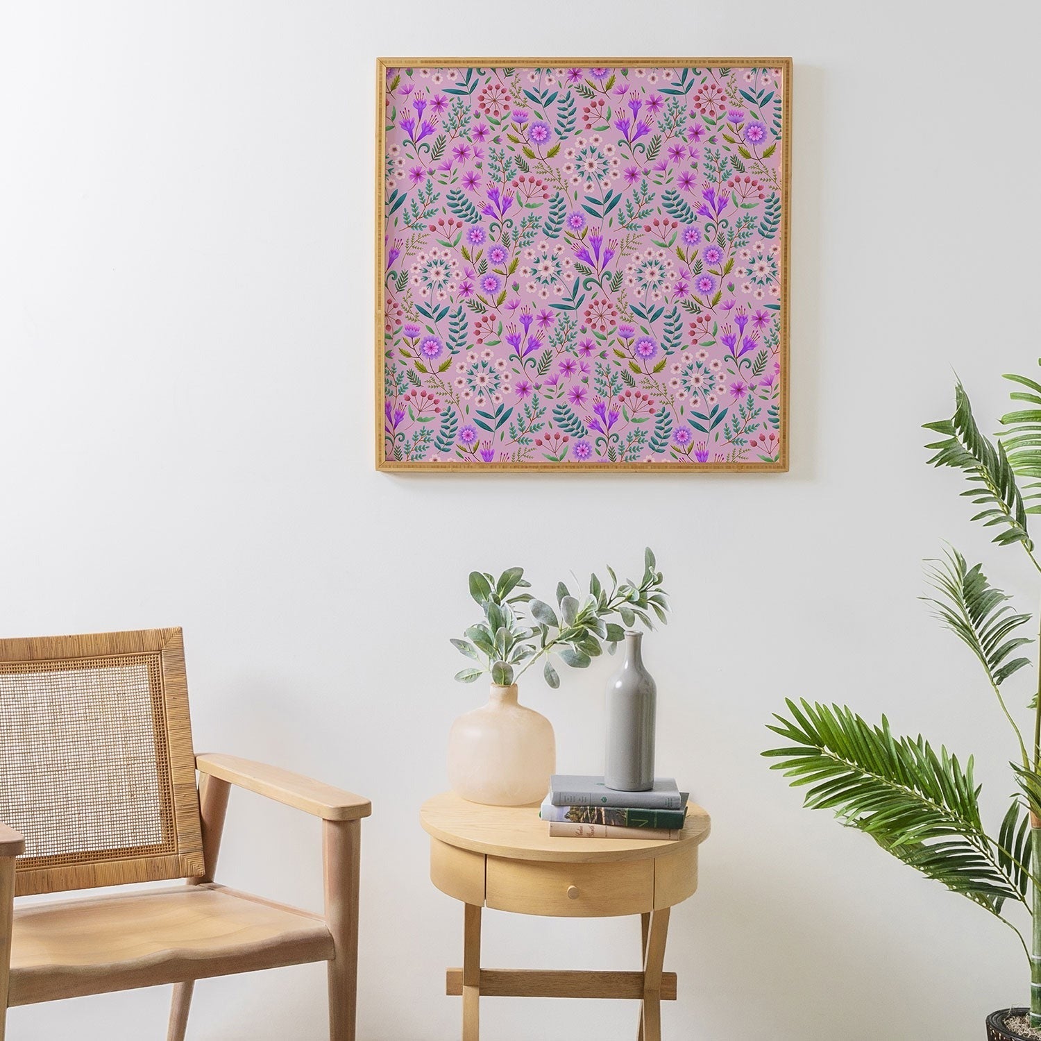 Pimlada Phuapradit Ditsy Purple Floral Half Drop Framed Wall Art