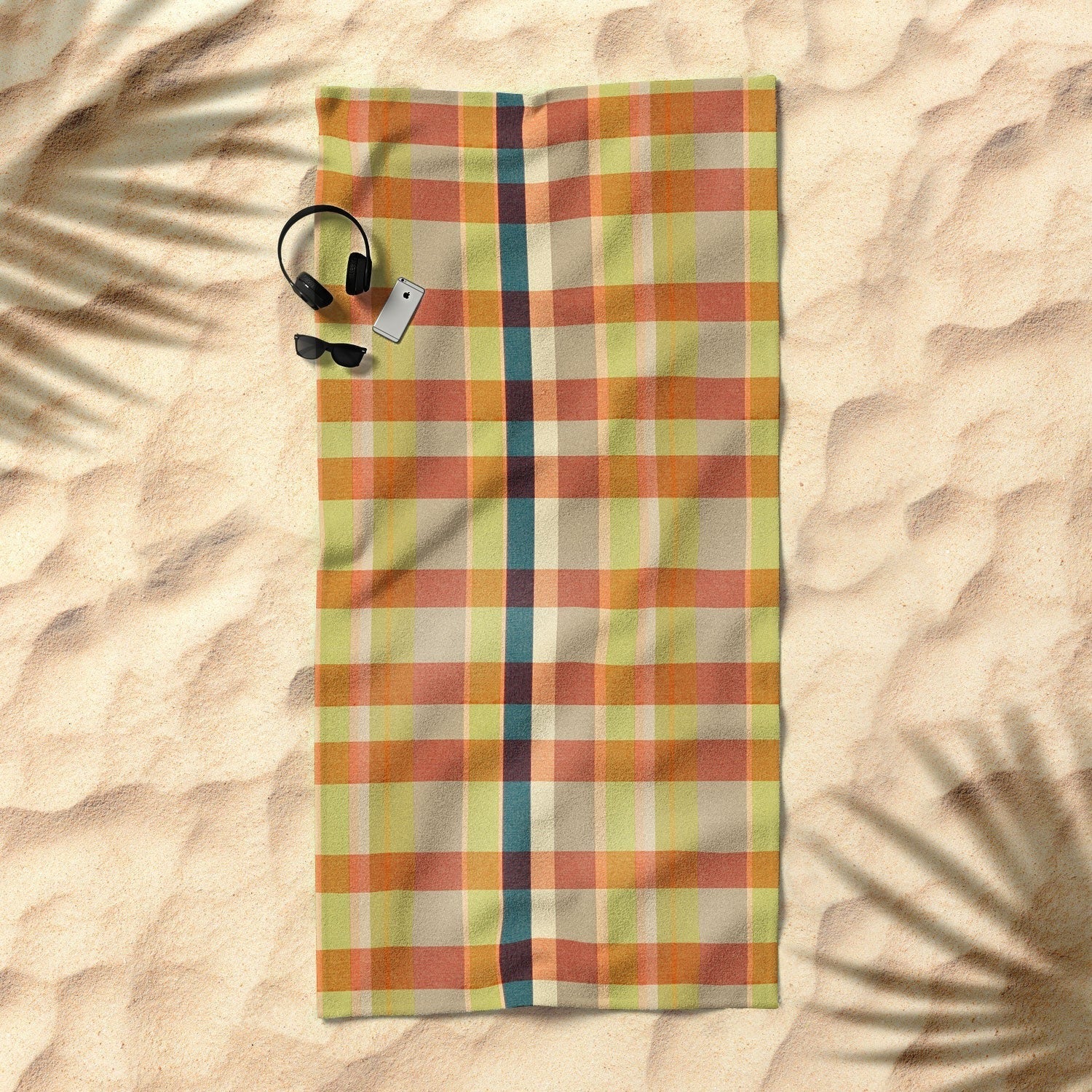 Marta Barragan Camarasa Retro Picnic Plaid Warm Tones Beach Towel